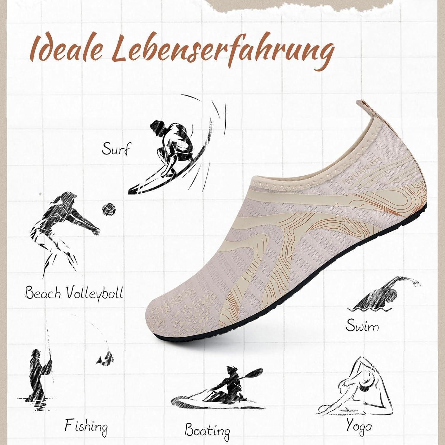 LuxusKollektion Badeschuhe Damen Herren Strandschuhe Schwimmschuhe 44 45 EU 342beige Wasserschuh