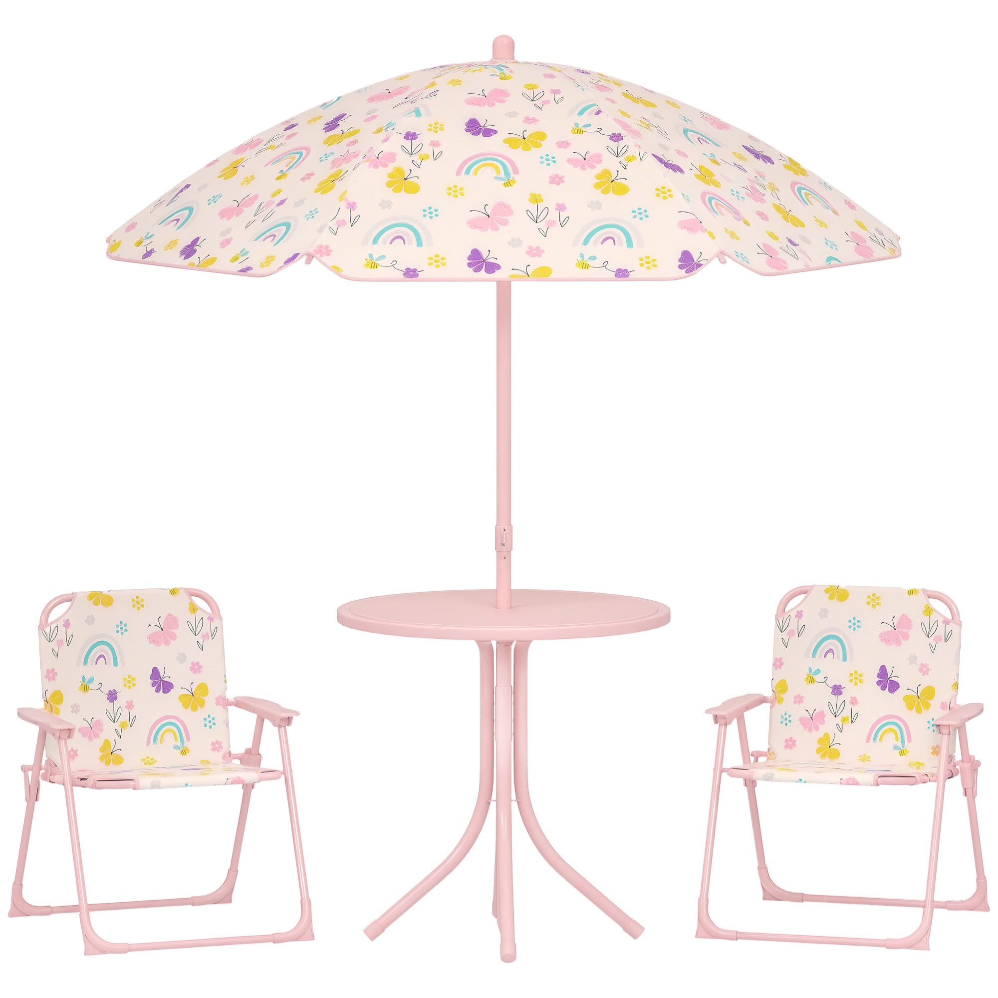 MC Star Garten-Kindersitzgruppe Kinder-Sitzecke, Klappstuhl-Sitz-Set, (mit Sonnenschirm, Buntes Muster, Rosa)