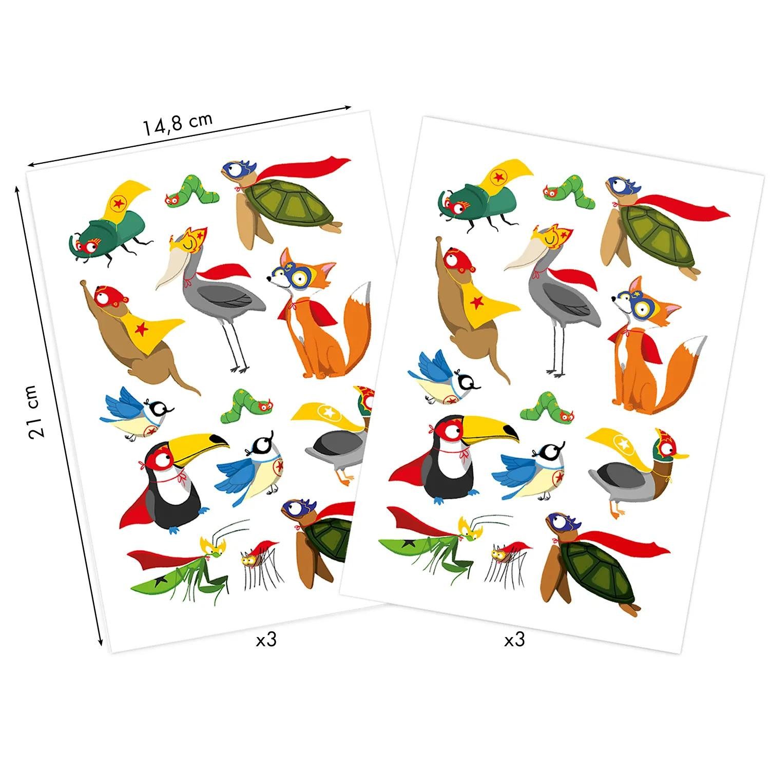 maildor Sticker 10x 6 Stickerbogen 14,8x21cm, Superhelden Tiere Mehrfarbig AE237C, My Mandarine