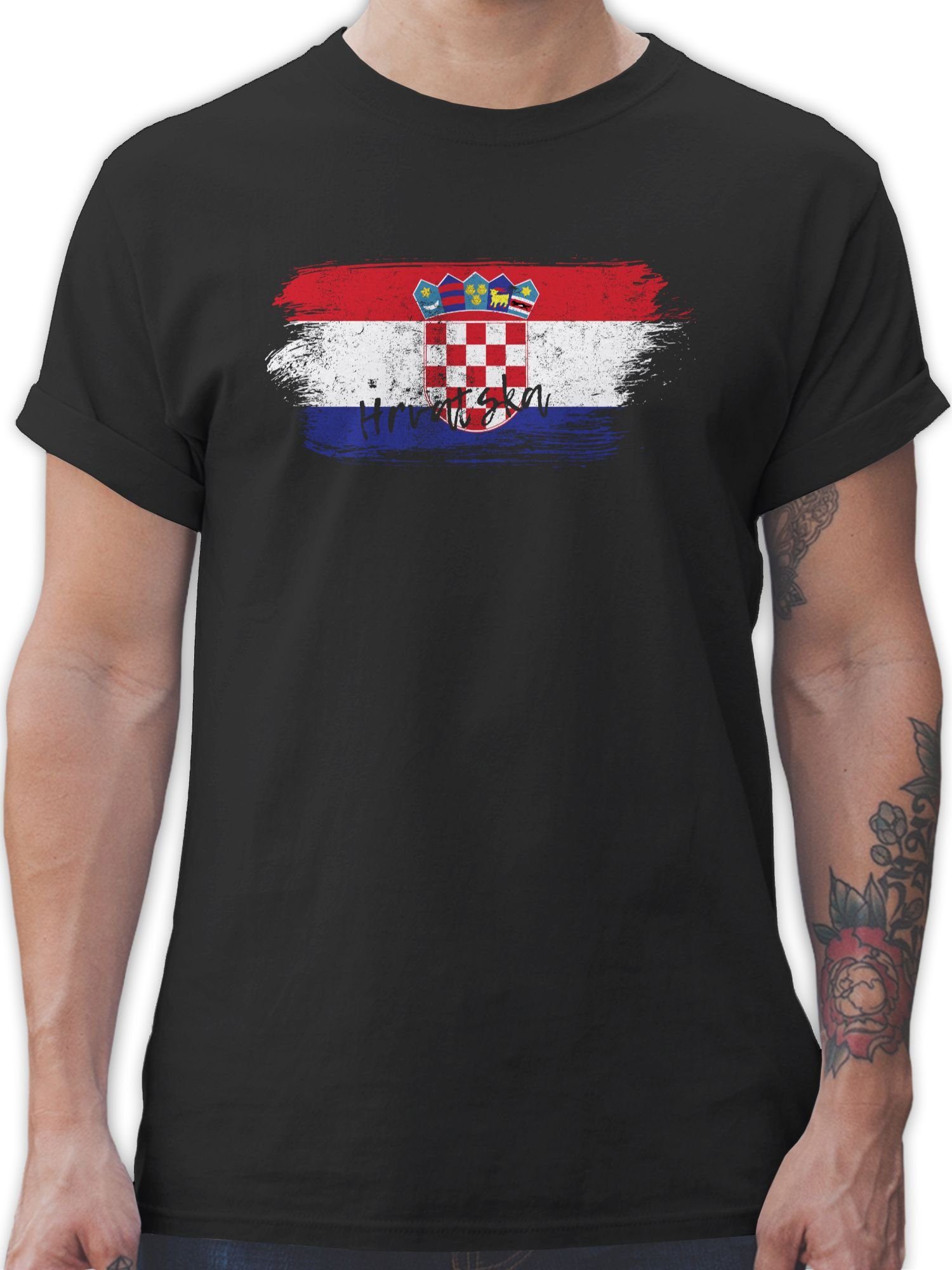 Shirtracer T-Shirt Kroatien Vintage Fussball EM 2024 1 Schwarz