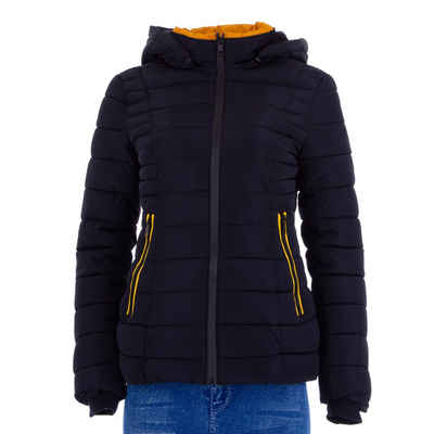 Ital-Design Winterjacke Damen Elegant Kapuze (abnehmbar) Gefüttert Winterjacke in Dunkelblau