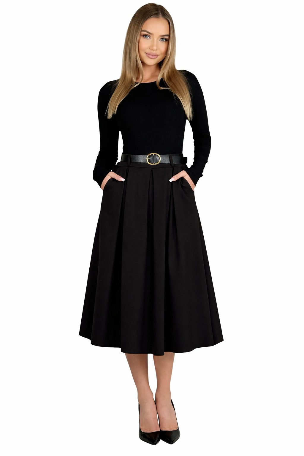 Mississhop A-Linien-Rock A-Linien-Rock Eleganter Faltenrock mit Gürtel – mittellang Gr. 38-40