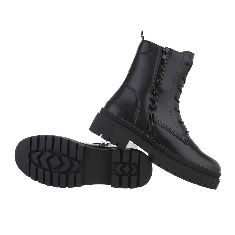 Ital-Design Damen Schnürschuhe Freizeit Schnürstiefelette (84906767) Blockabsatz Plateaustiefeletten in Schwarz