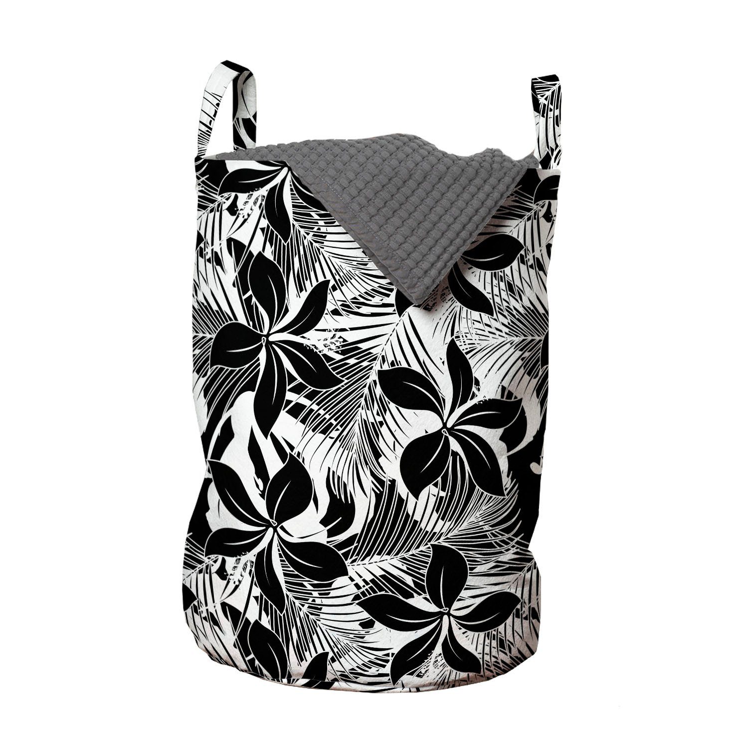 Abakuhaus Wäschesäckchen Wäschekorb mit Griffen Kordelzugverschluss für Waschsalons, Schwarz und weiß Exotic Island Blumen | Wäschesäcke