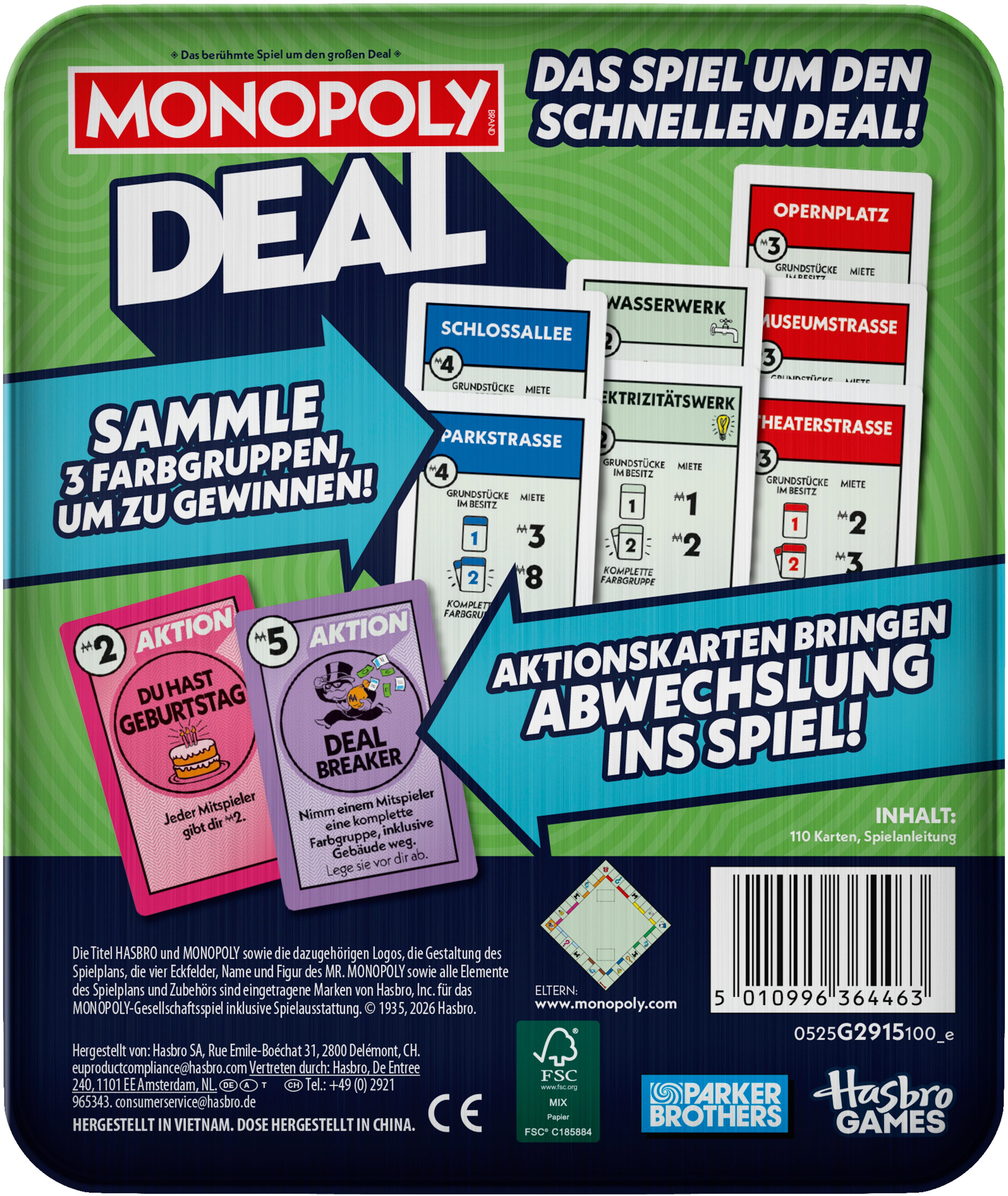 Hasbro Spiel Monopoly Deal, Kartenspiel, Gesellschaftsspiel