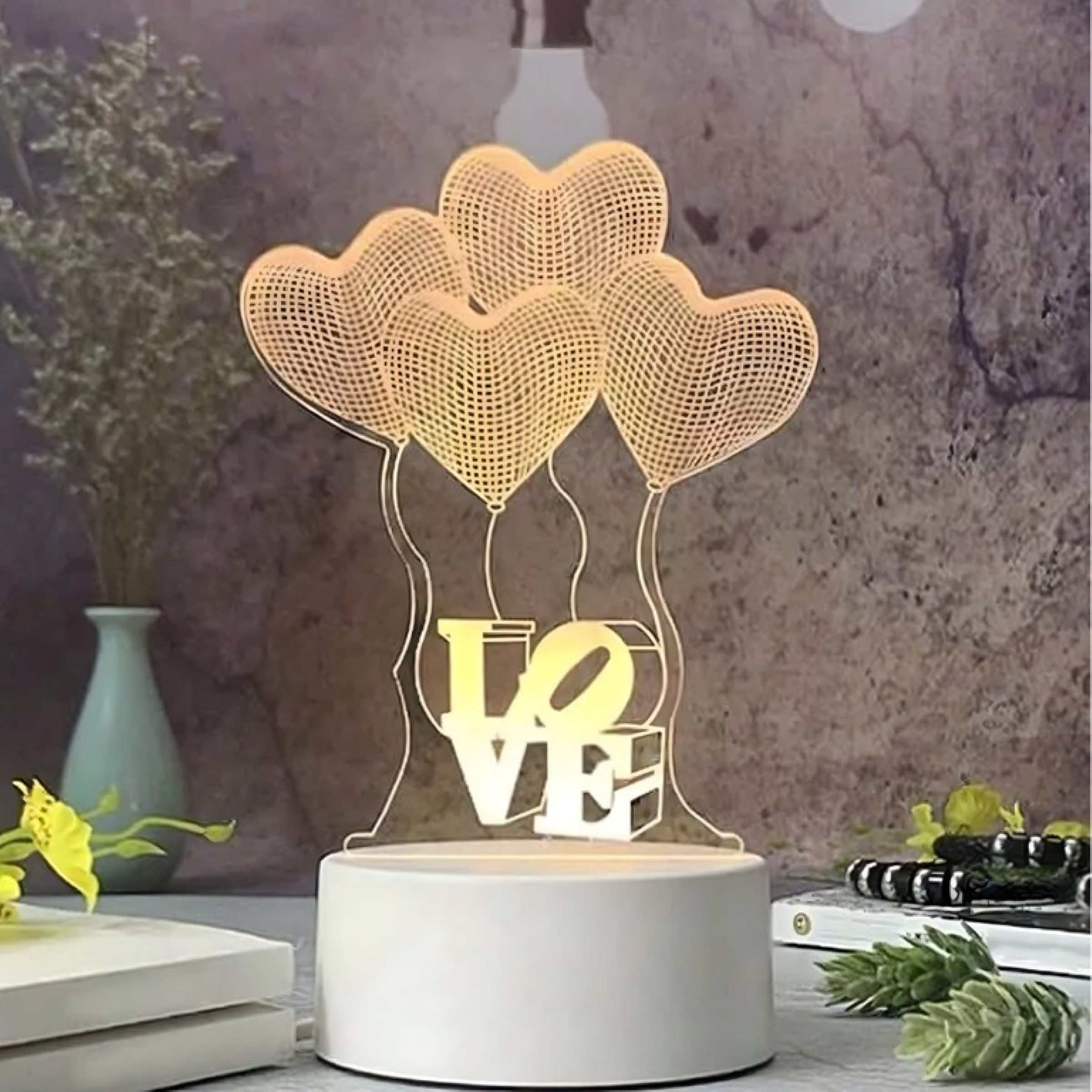 Realb2b LED Nachtlicht 3D LED Nachtlampe Love Heart USB Tischlampe Kinderzimmer, LED fest integriert, 3D Effekt LED USB oder Batterie Touch Bedienung Dekolicht