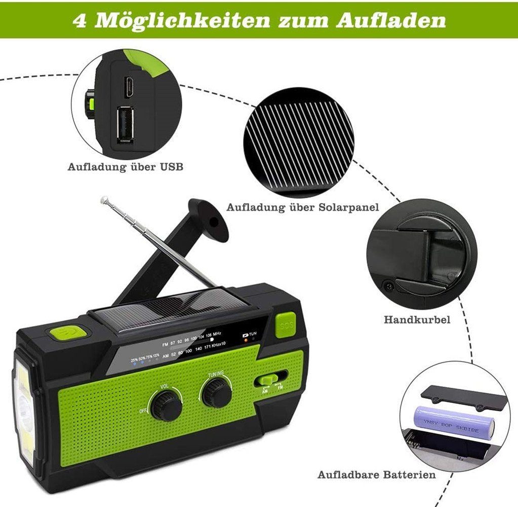 Mit Kurbelradio Batterie (DAB) Taschenlampe Solar USB (Digitalradio für Camping Radio,AM/FM 4 und Notfallradio LED Blau Tragbar (DAB), autolock SOS-Alarm Notfall) 4000mAh Digitalradio Modi für