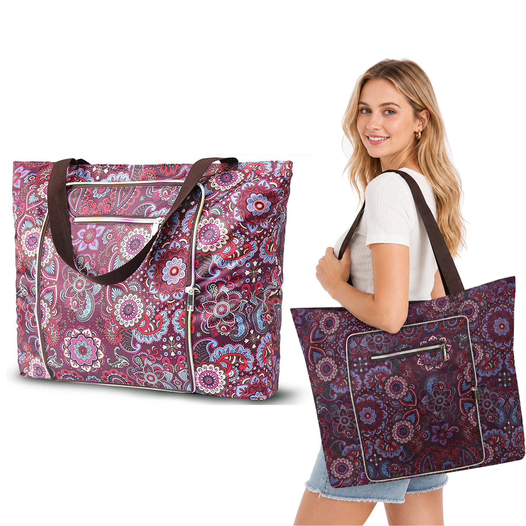 Keyura XL-Strandtasche Große Strandtasche, Badetasche mit Reißverschluss (Damen Umhängetasche Tragetasche shopper sanddicht, Schwimmbadtasche, Faltbar Umhängetasche, Tragetasche, Reisetasche, Shopping Bag), Faltbare Reisetasche für Picknick, Strand, Reise