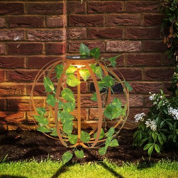 etc-shop LED Gartenleuchte, LED-Leuchtmittel fest verbaut, Warmweiß, LED Solarleuchte rost Garten Solarkugel Rostoptik für