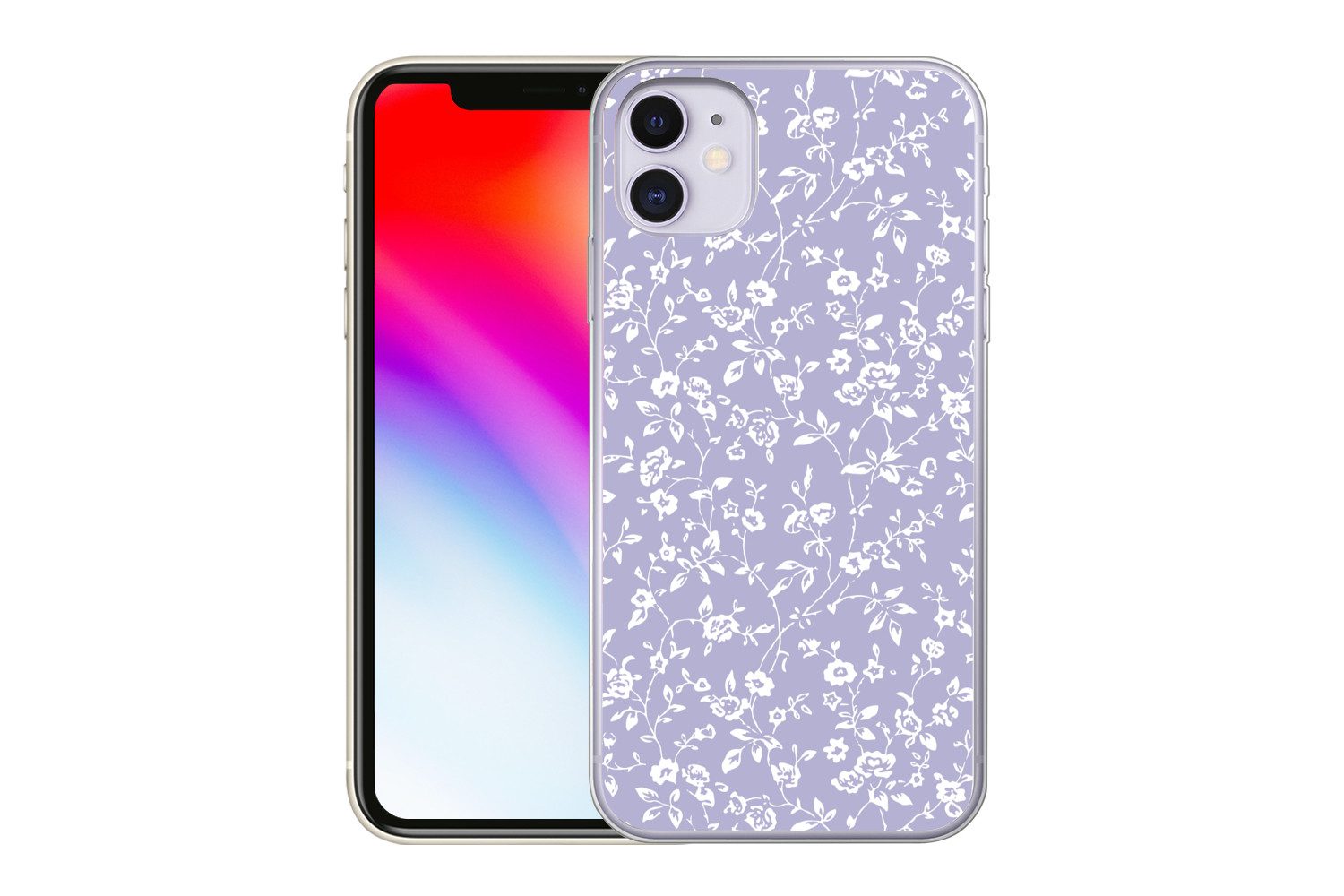 MuchoWow Handyhülle für Apple iPhone 11 Florales Muster - Lila - Weiß - Blumen, Smartphone-Bumper, Print, Handy Schutzhülle Dünn