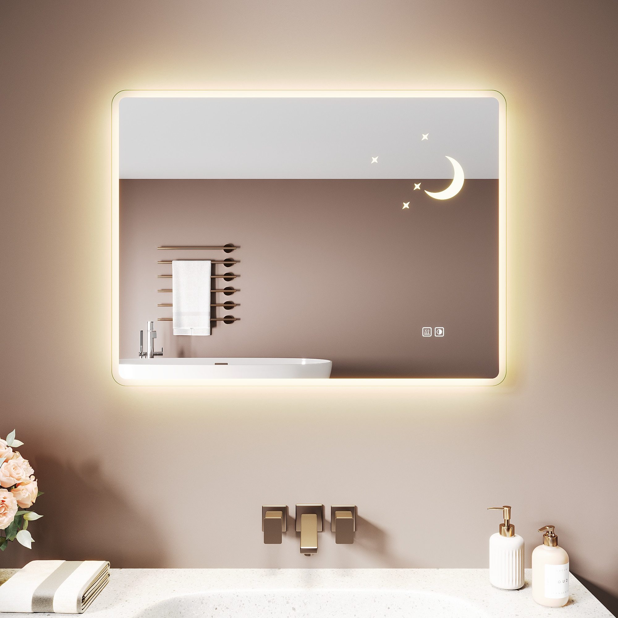 SONNI Badspiegel Badspiegel mit LED Beleuchtung Badezimmerspiegel, Drei Farbtemperaturen dimmbar, Antibeschlag, Ladesteckdose