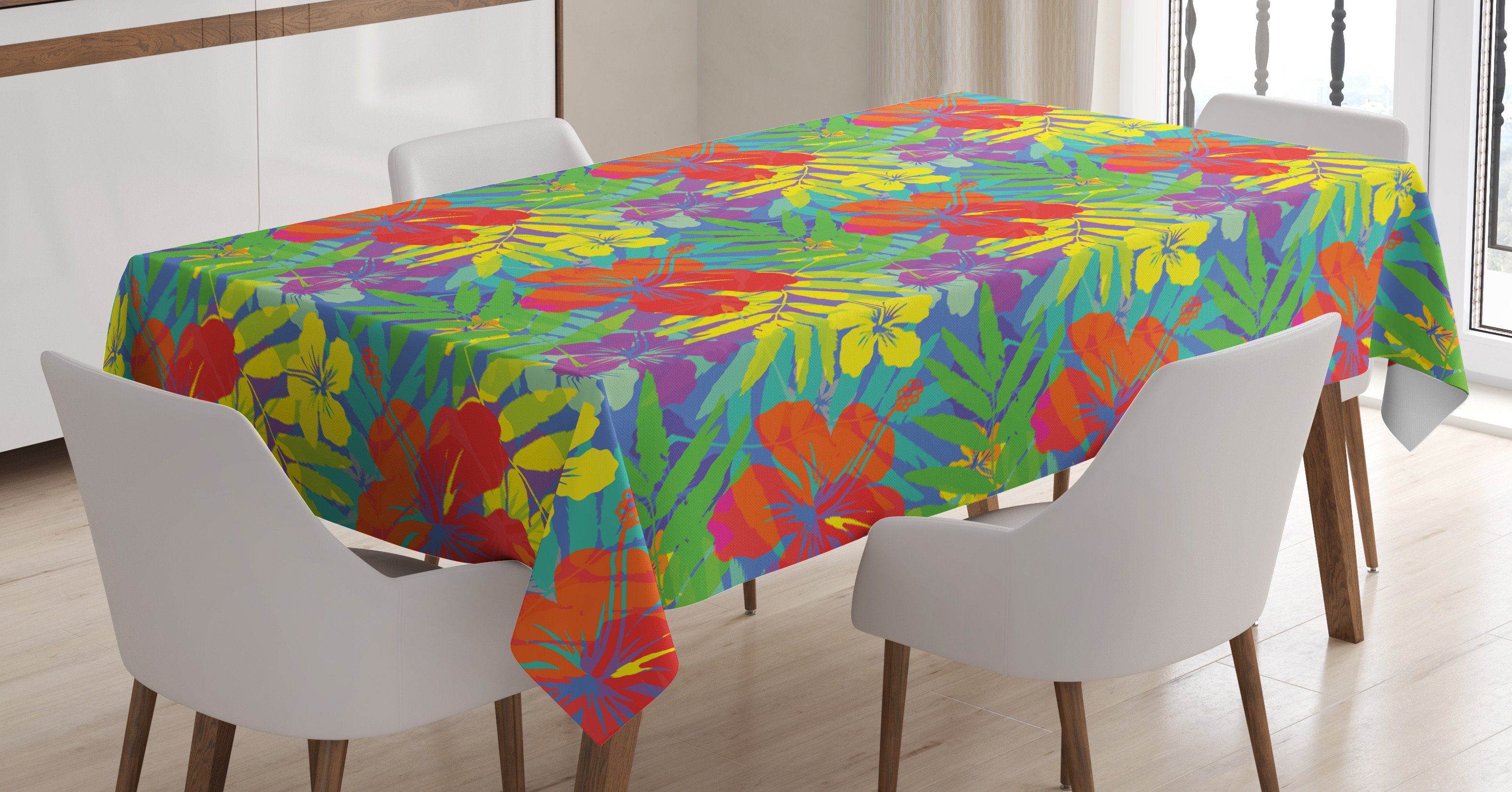 Abakuhaus Tischdecke Farbfest Waschbar Für den Außen Bereich geeignet Klare Farben, Luau Zusammenfassung Vibrant Hibiscus
