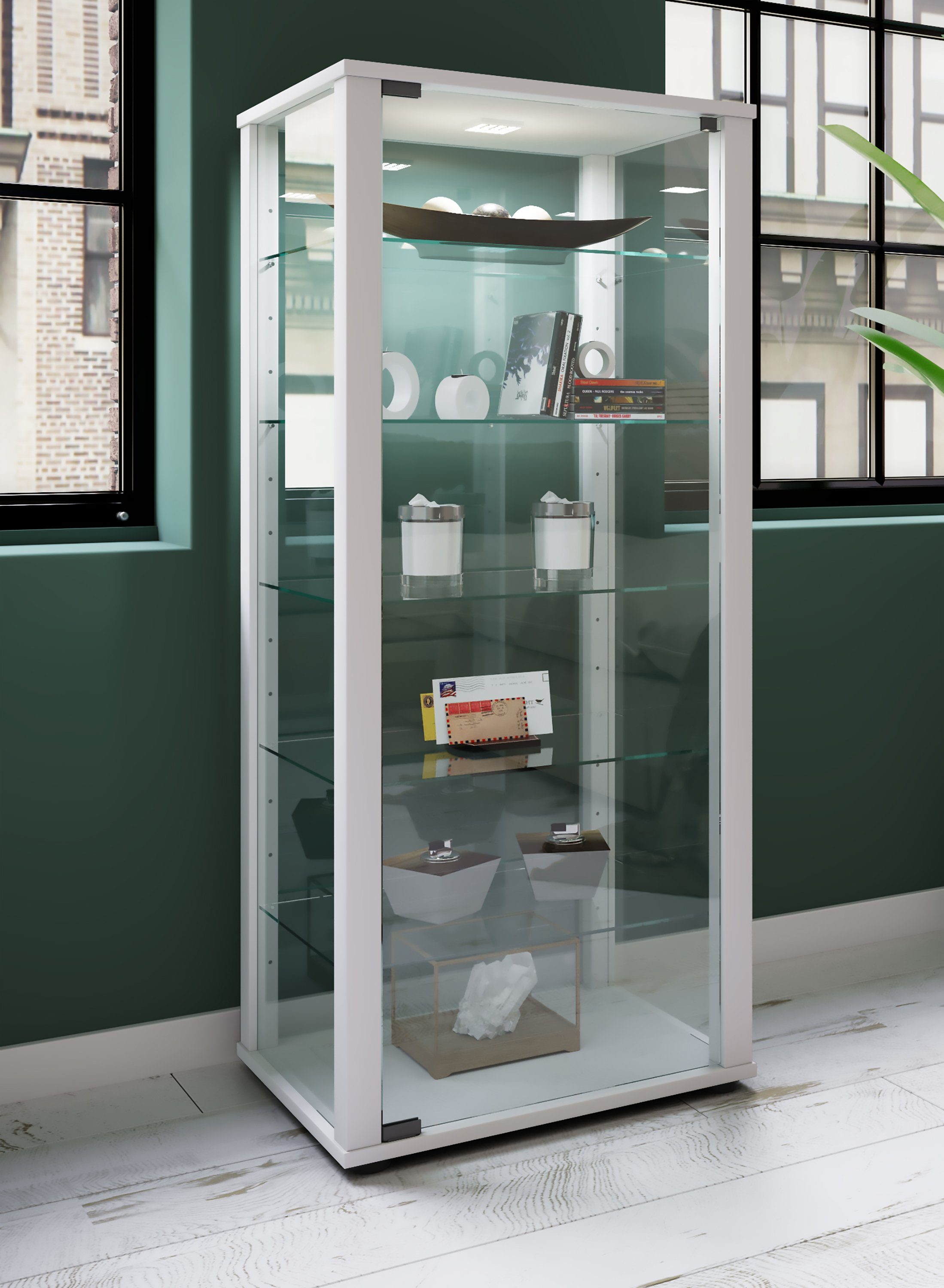 Standvitrine Vitrine L Glas Weiß VCM Sammelvitrine Kavisa Holz Stand