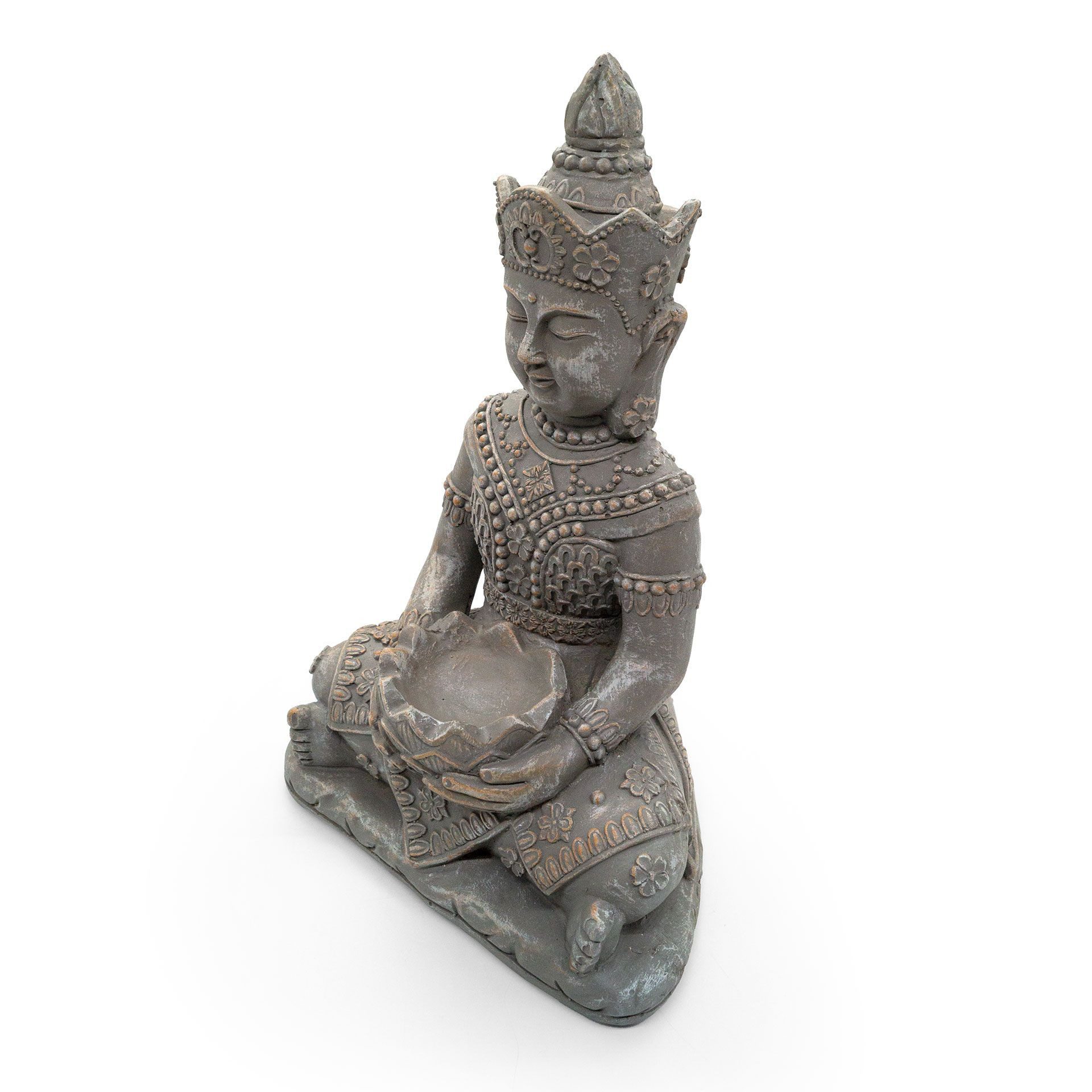 K&L Wall Art Buddhafigur Steinoptik Buddha Figur Boho Statue Feng Shui Deko, mit Teelicht Schale
