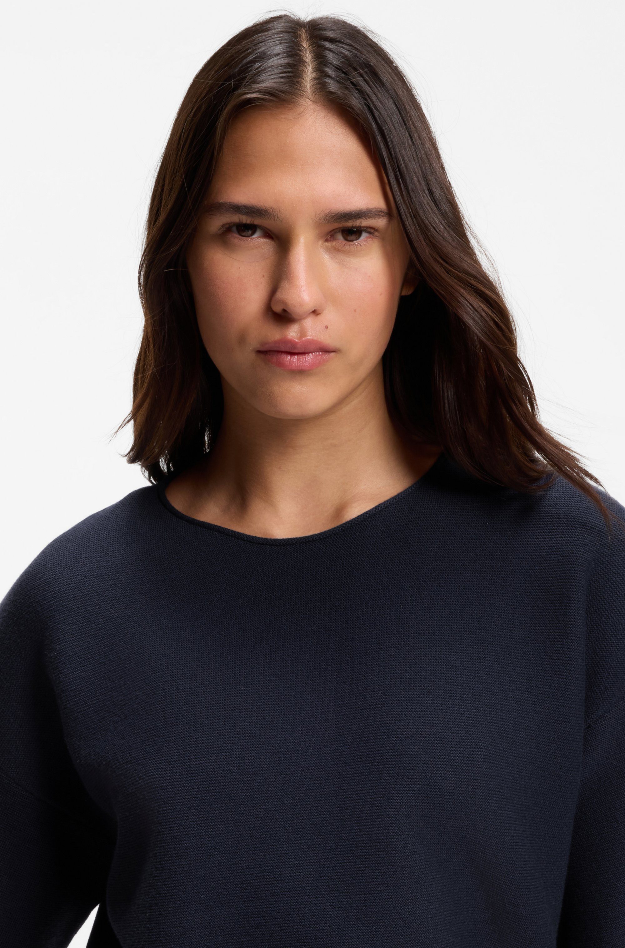 BOSS ORANGE Kurzarmpullover Fouetta Premium Damenmode Baumwoll-Woll-Mix, Relaxed Fit