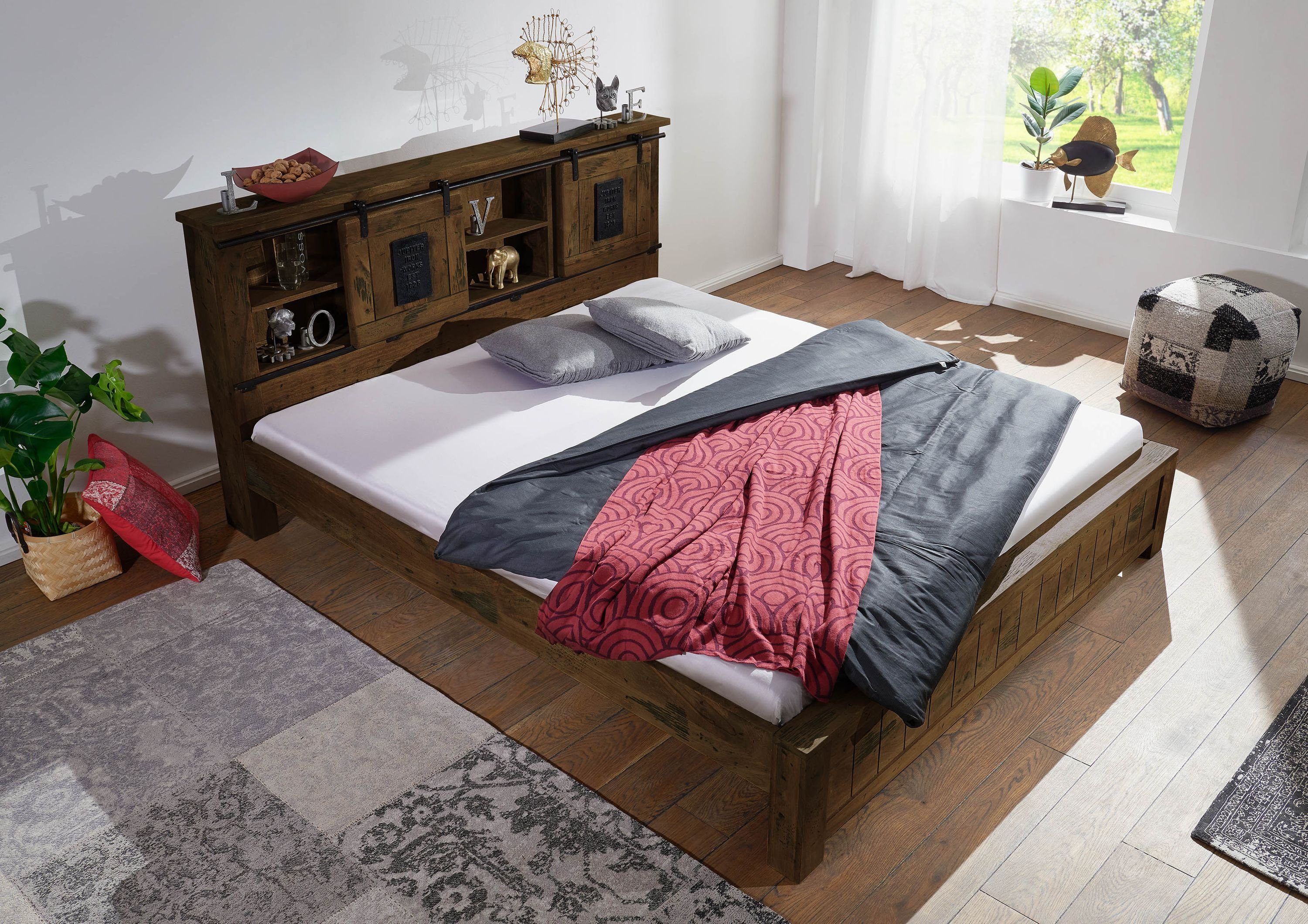 Massivmoebel24 Massivholzbett (Mango 180x200x105 braun lackiert günstig online kaufen