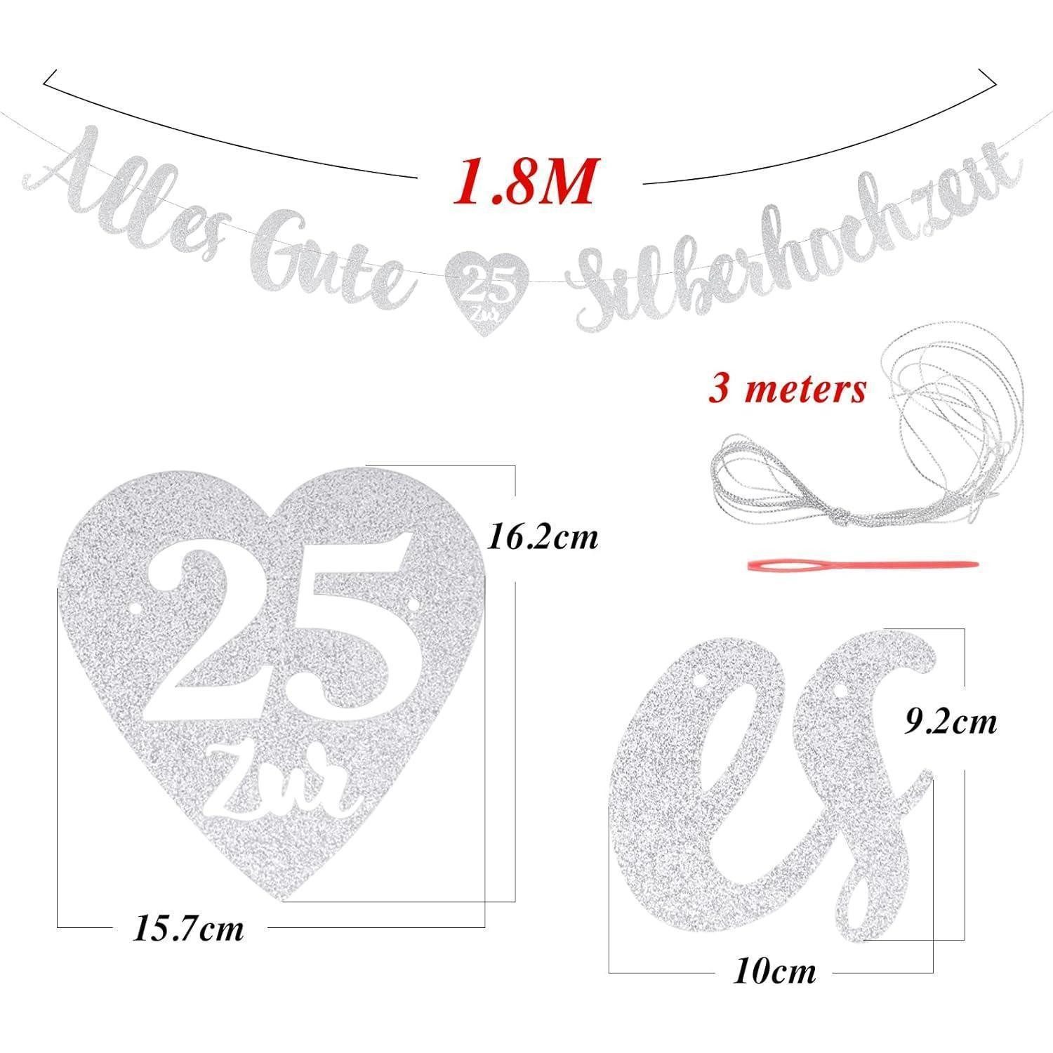 LuxusKollektion Hängedekoration Silberhochzeit Deko Banner Glitzer Papier Hänge Dekoration