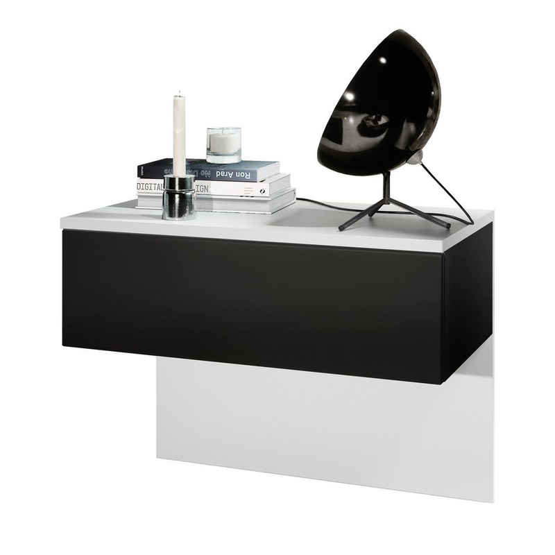 Vladon Nachttisch Sleep (Nachttischschrank, mit Schublade zur Wandmontage), Weiß matt/Schwarz matt (60 x 46 x 35 cm)