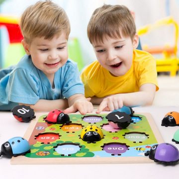 SOTOR Puzzle-Sortierschale, (Holz Zählen Marienkäfer Montessori Zählspielzeug für Kleinkinder Lernen Bildung Spielzeug Marienkäfer Puzzle Zahlen Passende Vorschule Mathematik Brettspiele entwickeln Feinmotorik für 3 4 5 Jahre)