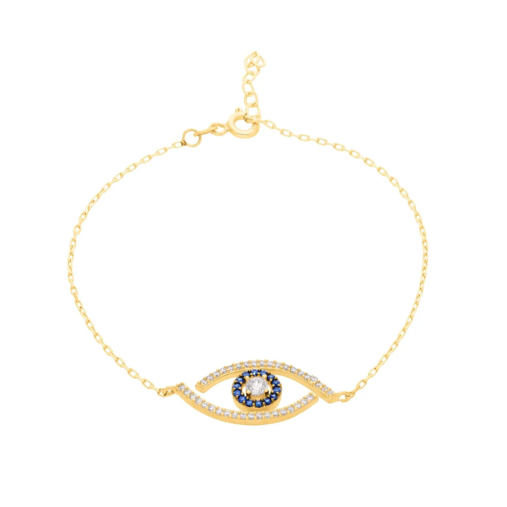 Charm-Armband 375er Gold Armband Evil Eye – Schutzsymbol in Weiß mit Zirkonia