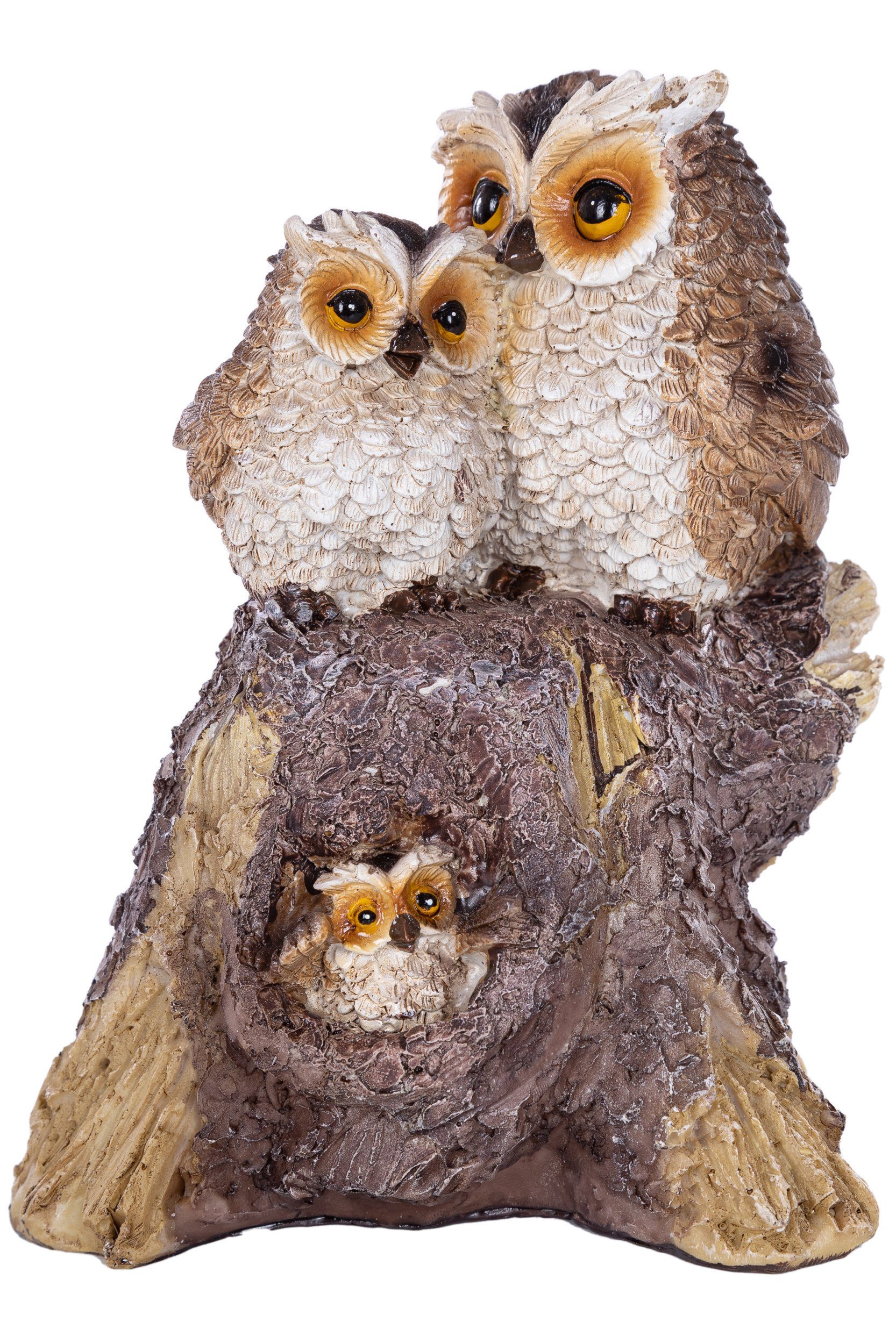 Wohnando Dekofigur Winter-Eulenfamilie Baumstumpf: Niedliches Dekoelement m günstig online kaufen
