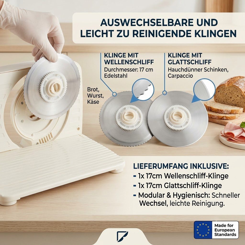 ibettertec Allesschneider Elektrischer Allesschneider, 250 W, Verstellbare Küchenmaschine 0 bis 15mm, 2 Klingen, Geeignet für Küche