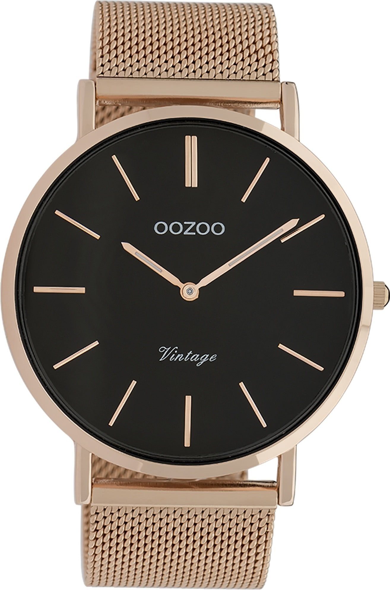 OOZOO Quarzuhr Oozoo Damen Armbanduhr roségold Analog, Damenuhr rund, groß (ca. 44mm) Edelstahlarmband, Fashion-Style