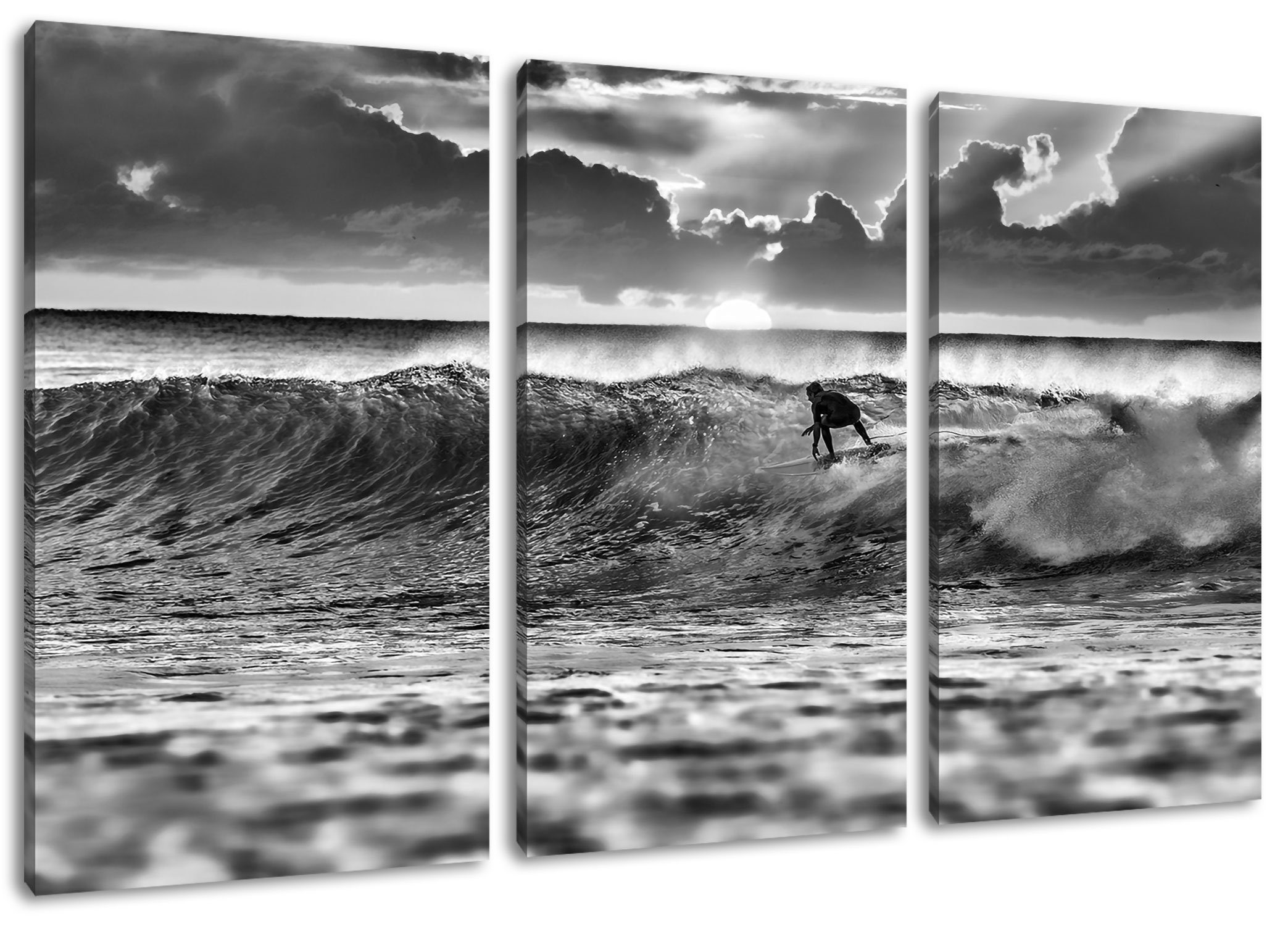 fertig Wellenreiten, bespannt, Leinwandbild St), Surfen Pixxprint (1 Surfen inkl. Zackenaufhänger (120x80cm) Leinwandbild Wellenreiten 3Teiler