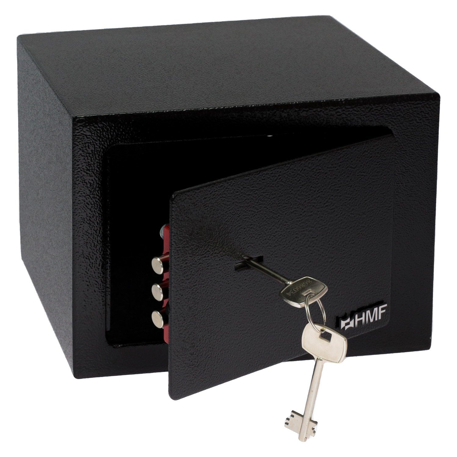 HMF Möbeltresor Safe Tresor klein mit Schlüssel, Schließfach mit Doppelbartschloss, 23 x 17 x 17 cm, schwarz