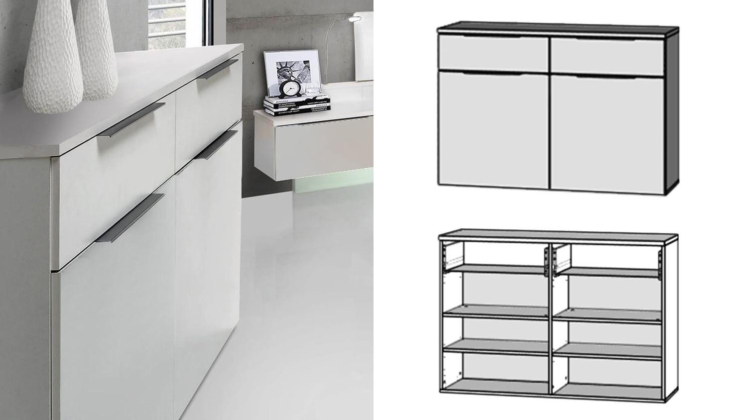 Forte Schlafzimmer-Set Schlafzimmer Starlet Plus Bettanlage Schrank Kommode in weiß Hochglanz, (3-tlg)