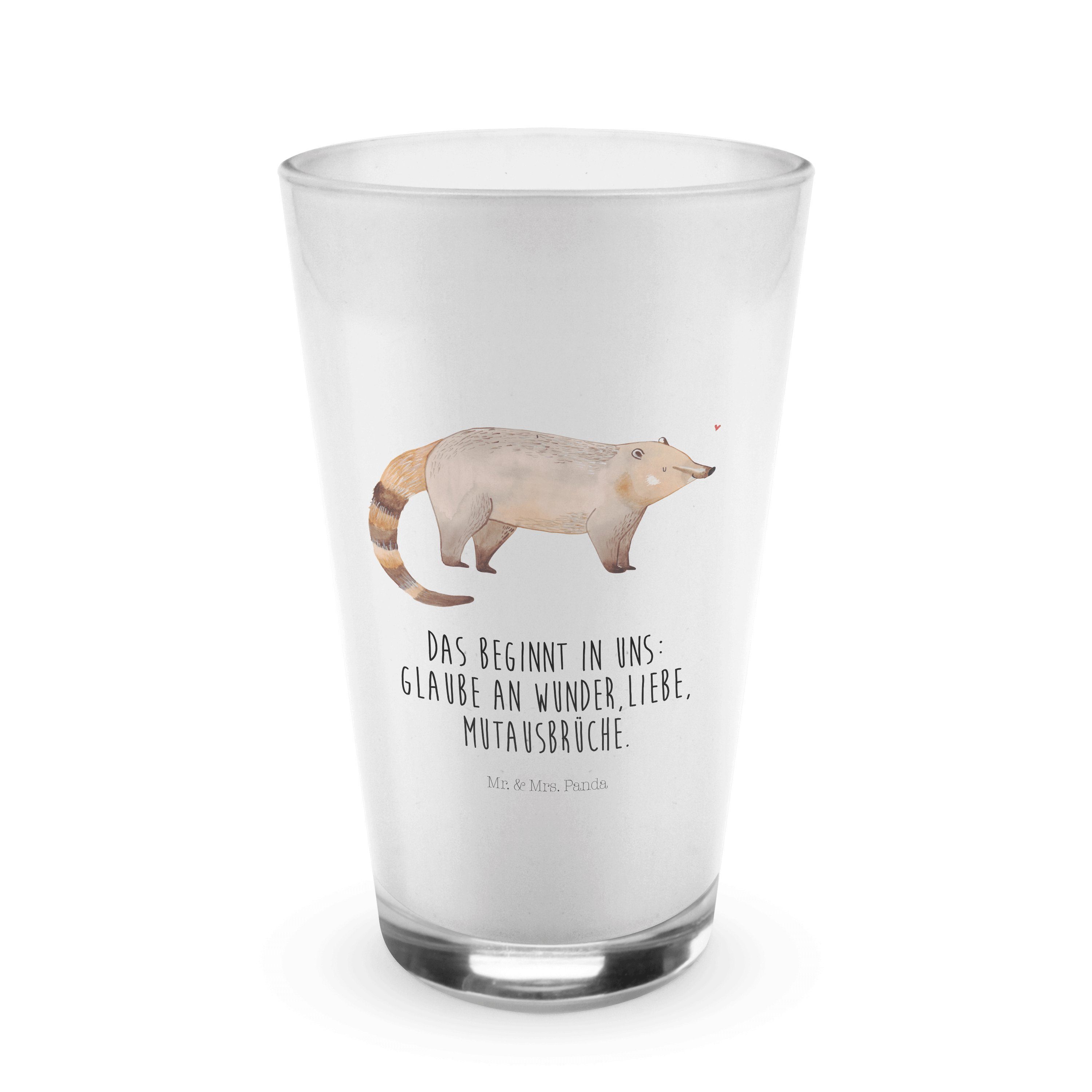 Mr. & Mrs. Panda Glas Nasenbär - Transparent - Geschenk, Cappuccino Glas, Tiermotive, Tiere, Premium Glas | Gläser