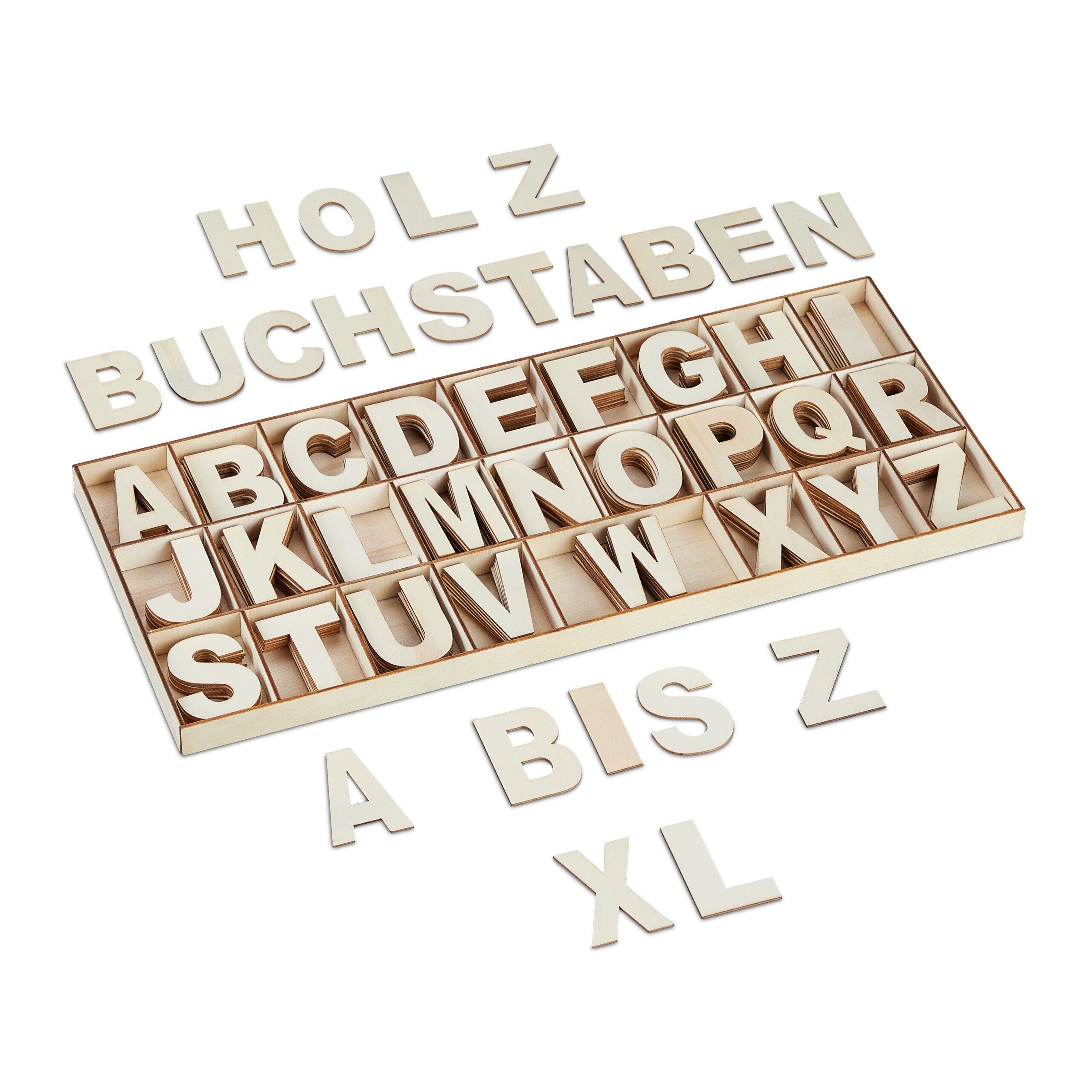 relaxdays Deko-Buchstaben 208-tlg. Holzbuchstaben Set natur (208 St)
