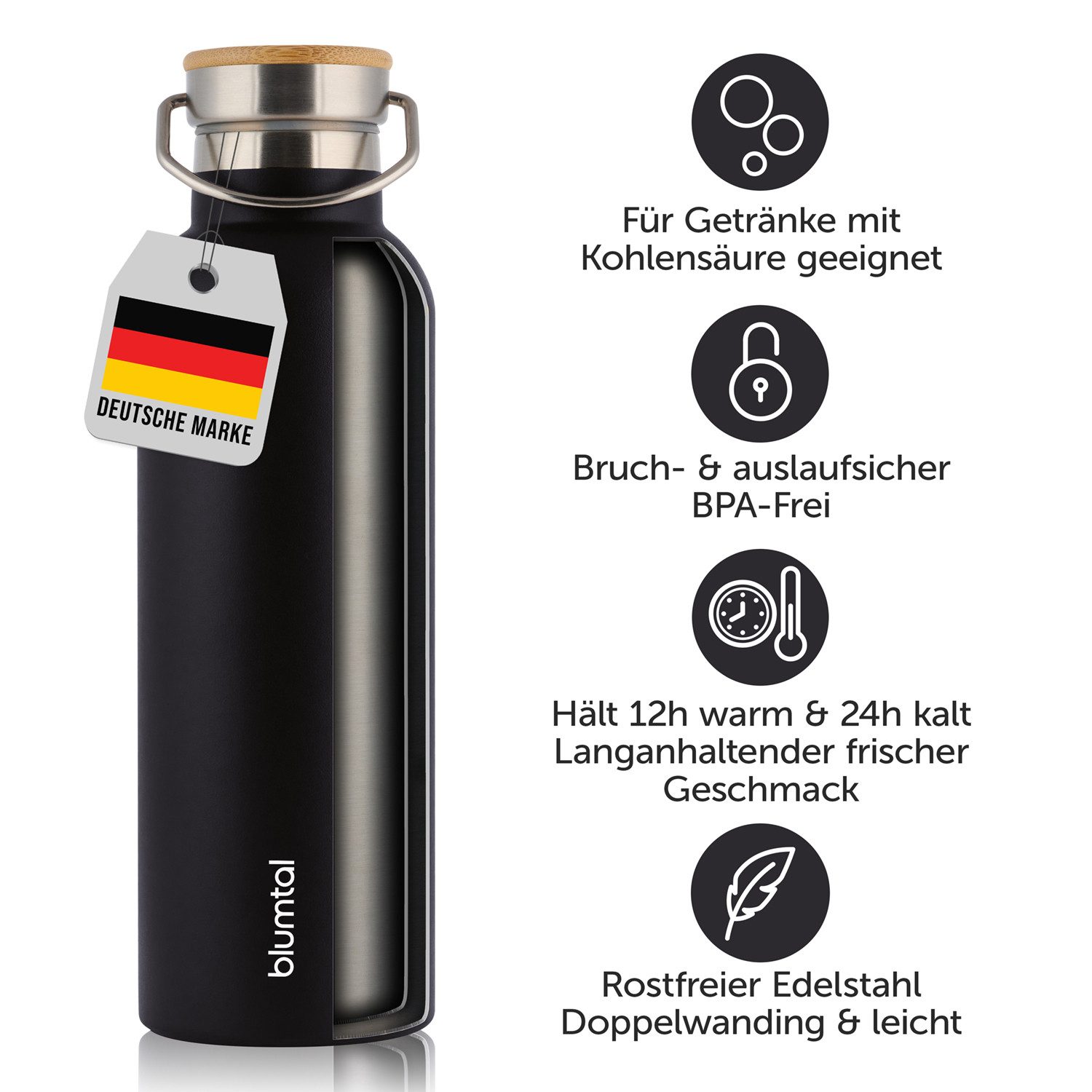 Blumtal Thermoflasche Thermosflasche 1L - doppelwandige Flasche Edelstahl 1L - BPA frei