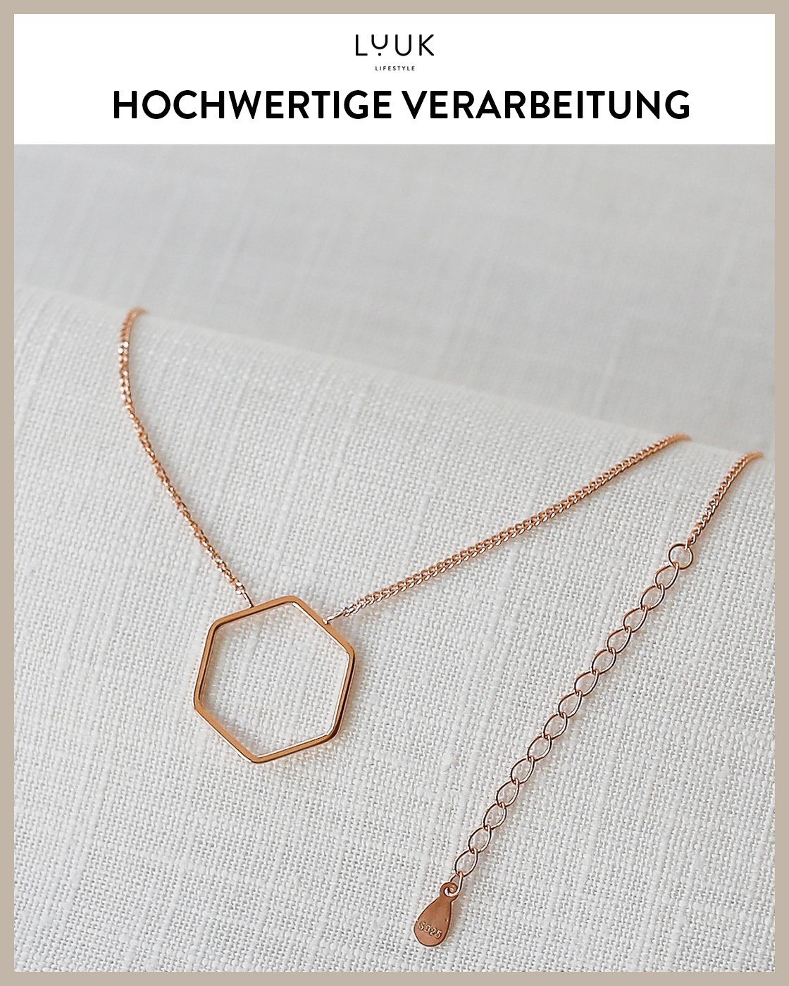 Rosé LUUK Reise, Glücksbringer Hexagon, Silberkette LIFESTYLE alltagstauglich auf