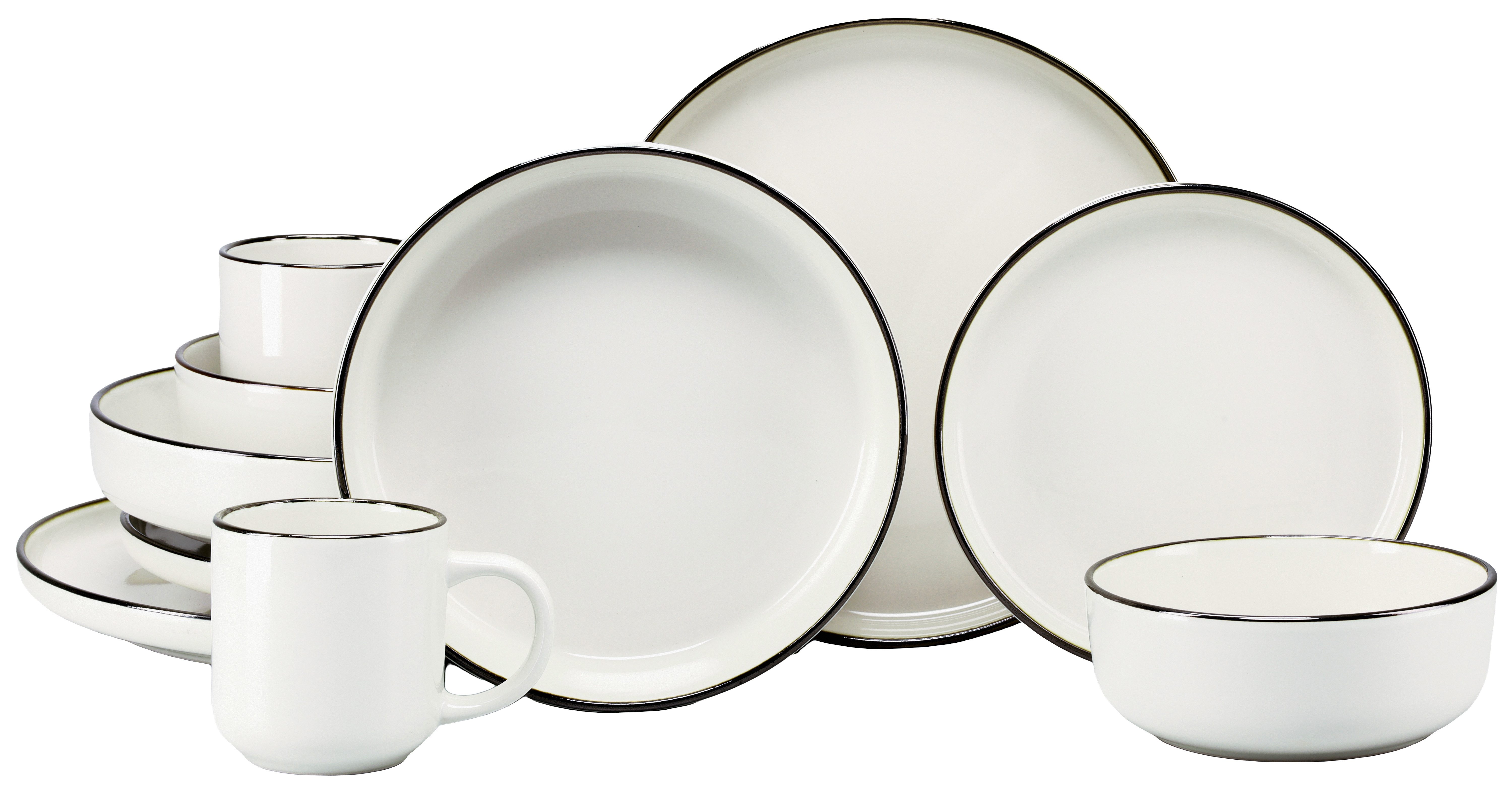CreaTable Kombiservice Nordic Festive, Service 10-tlg. (10-tlg), 2 Personen, Steinzeug, Minimalistisches Design, Dezente goldene Akzente
