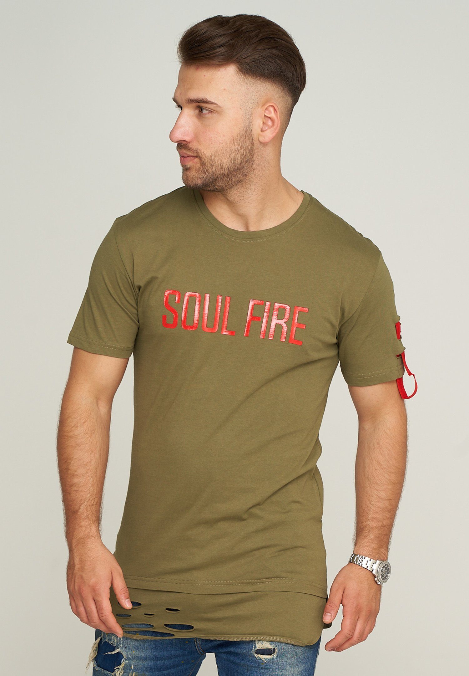 2Y Premium T-Shirt 2YFERNDALE im Oversize-Stil Khaki