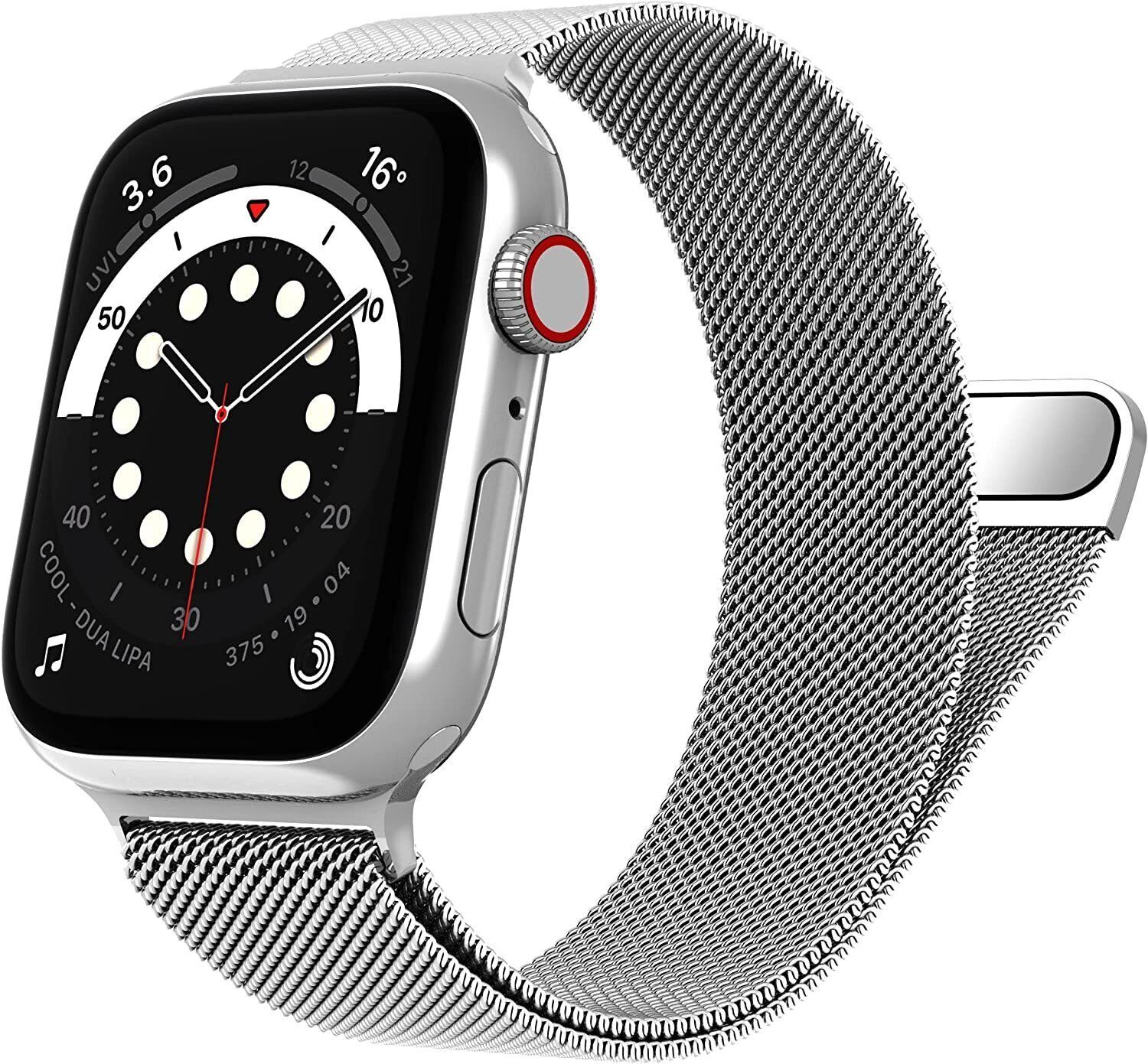 Widmann-Shop Smartwatch-Armband Apple Watch Armband Band Series Ultra 9 8 SE 7 6 5 4 3 2 38 - 49 mm, Schmutzabweisend, Atmungsaktiv Silber