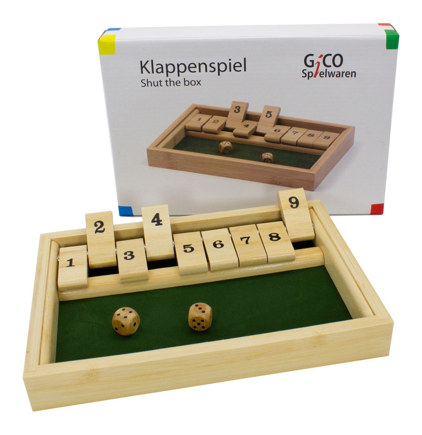 GICO Spielesammlung Shut the Box 9er - das tolle Würfelspiel aus Holz - 7954