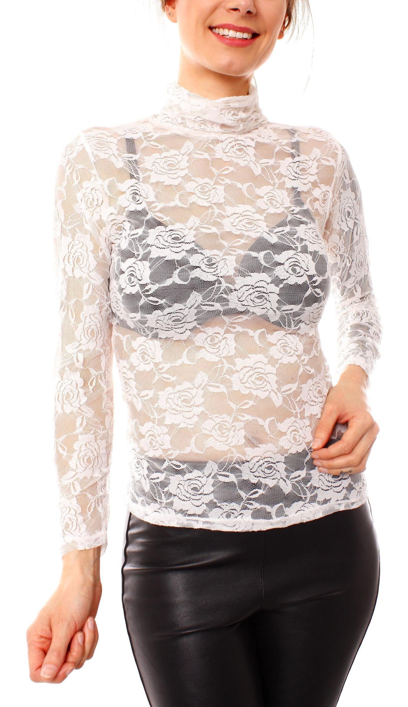 Muse Spitzenshirt Turtleneck Spitzenshirt Langarm transparent 1096 creme