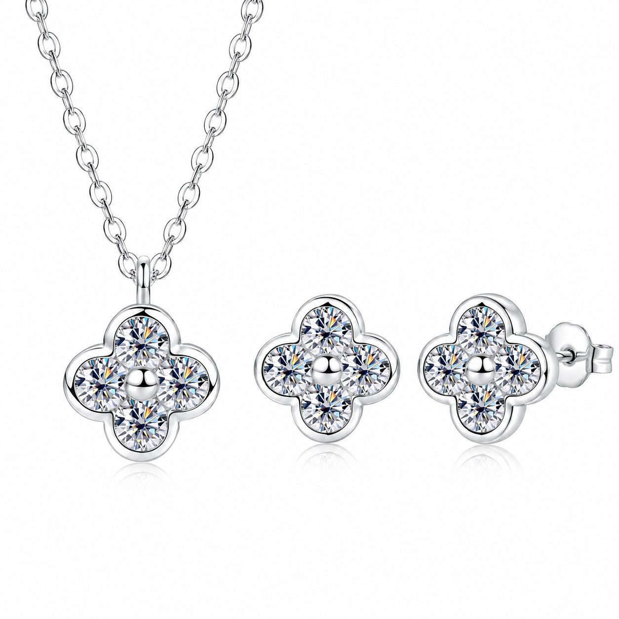 ROUGEMONT Schmuckset Glücksbringer Moissanit Kleeblatt Schmuckset +Echtheitszertifikat, Funkelnder Moissanit