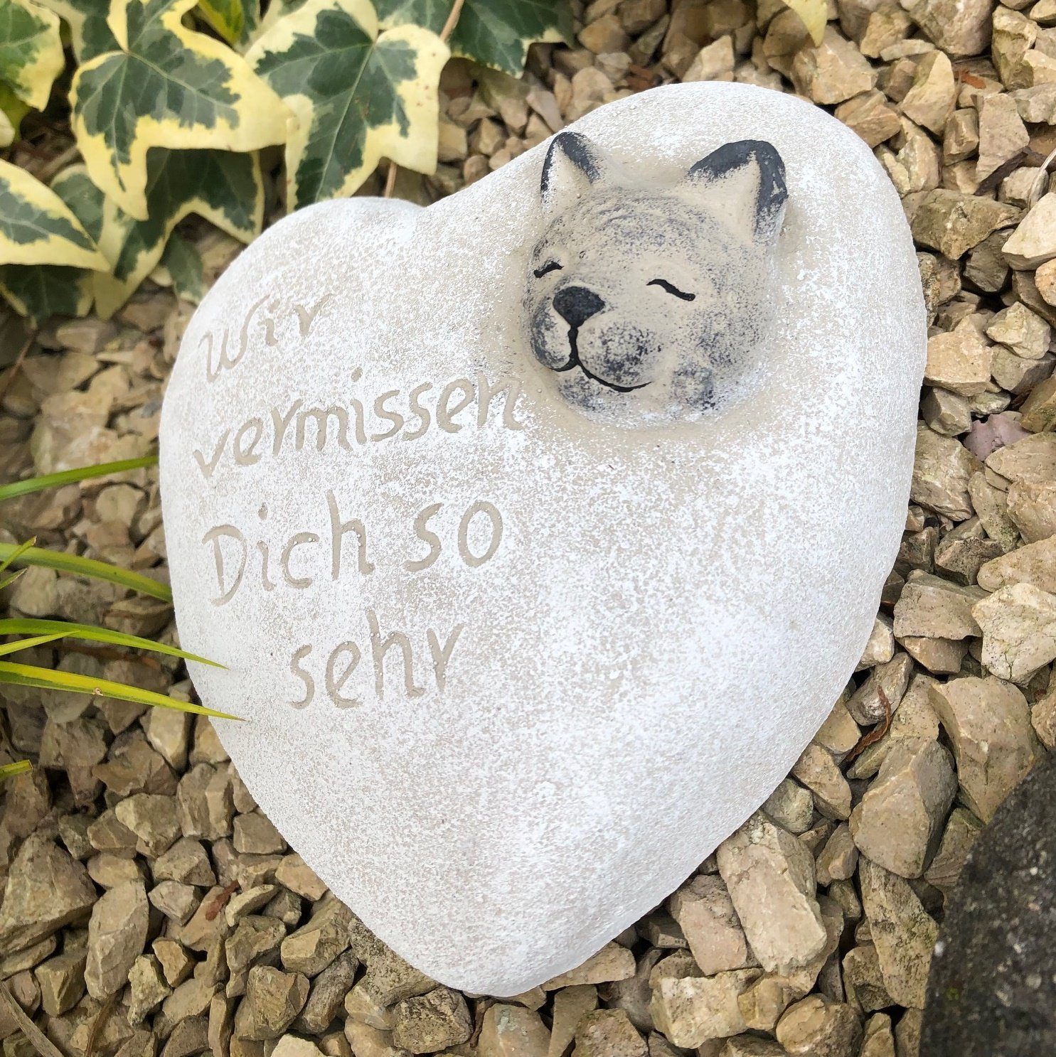 sehr" Gartenfigur Grabherz Katze Dich Radami so Spruch "Wir vermissen