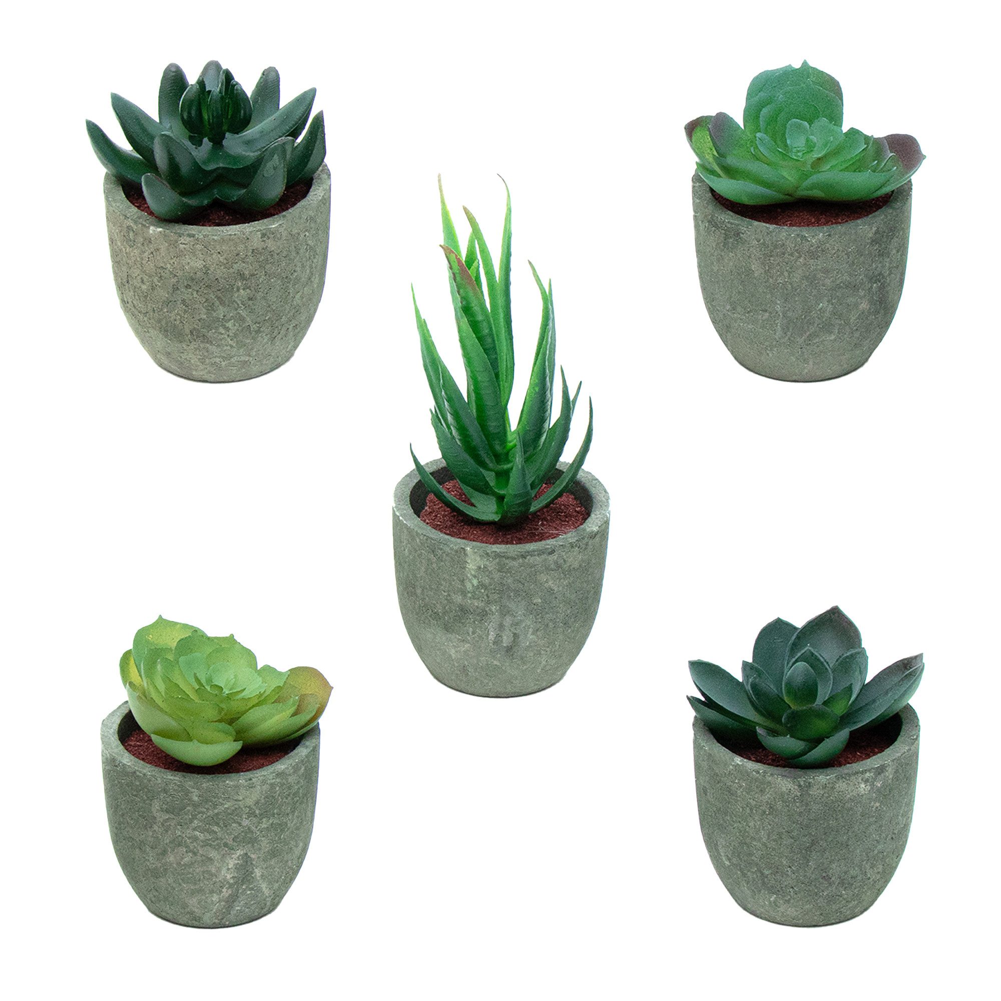 Kunstpflanze, Intirilife, Höhe 15 cm, Kunstpflanzen Set im grauen Topf Topfpflanzen Kunstpflanzen Deko