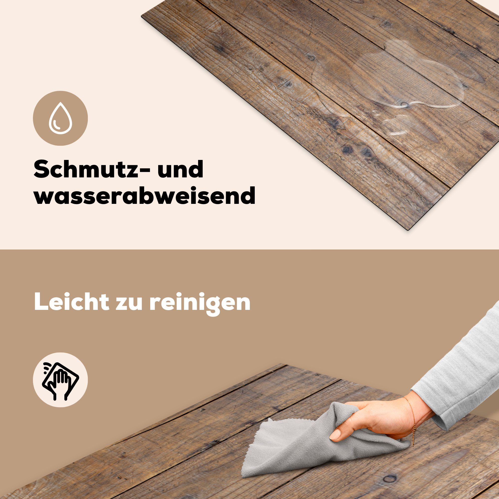 81x52 mit MuchoWow die (1 Vinyl, Struktur, Induktionskochfeld einer tlg), Ceranfeldabdeckung besonderen Holzbretter cm, Schutz für küche, Herdblende-/Abdeckplatte