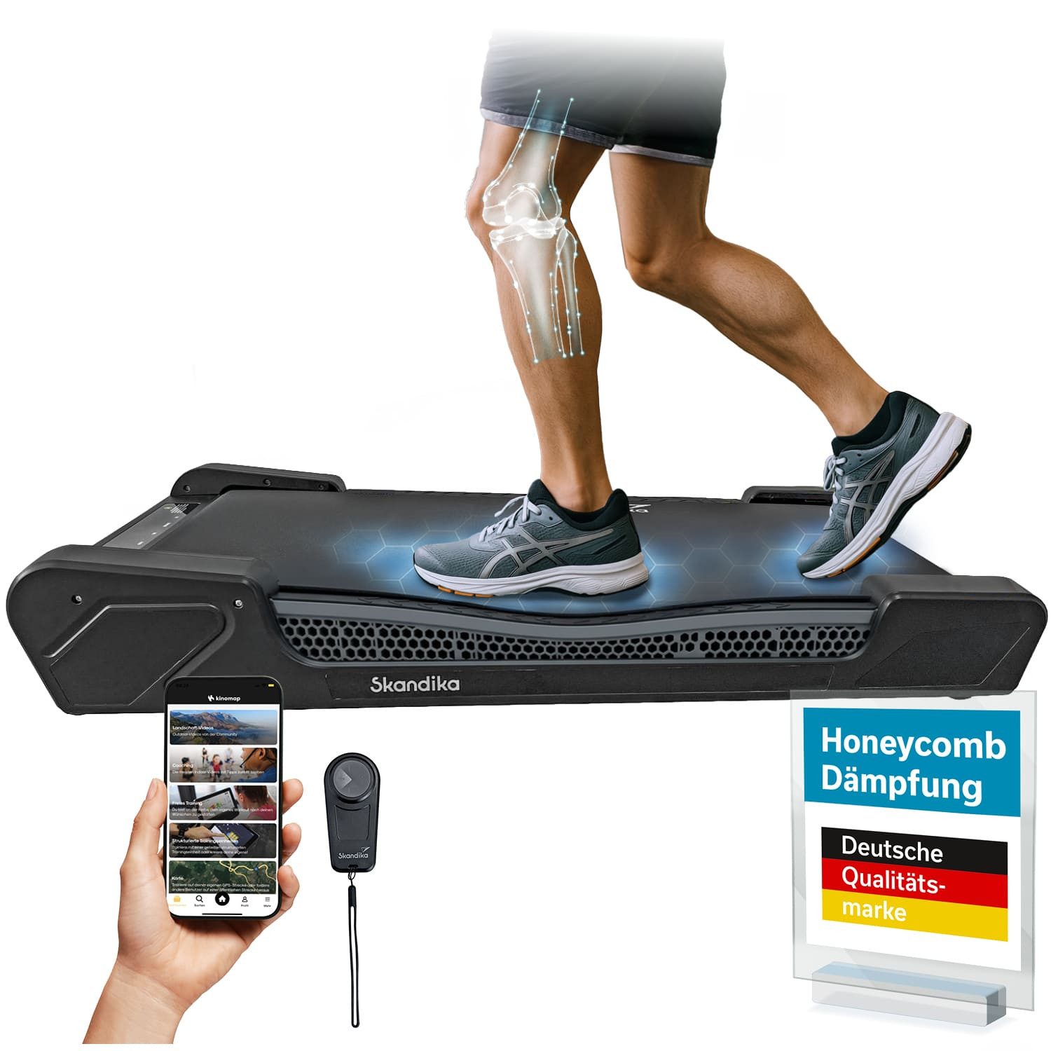 Skandika Laufband für Zuhause, Walking Pad Trekant K6-S, 6 km/h, Bluetooth (3% Steigung, LED-Display, Fernbedienung, Integrierte Transportrollen), Kinomap App, Fitnessgerät für Ausdauertraining, Büro, Home Office