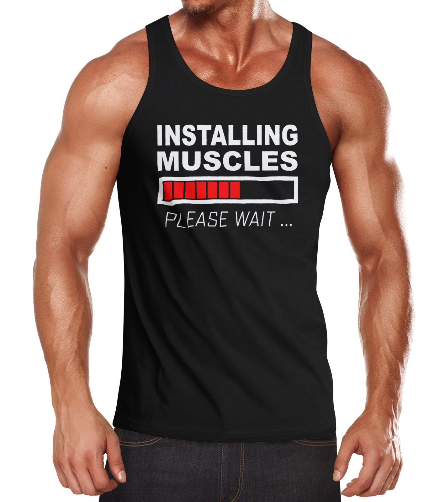 MoonWorks Tanktop Herren Tanktop Installing Muscles Please Wait Fitness Gym Bodybuilder mit Print