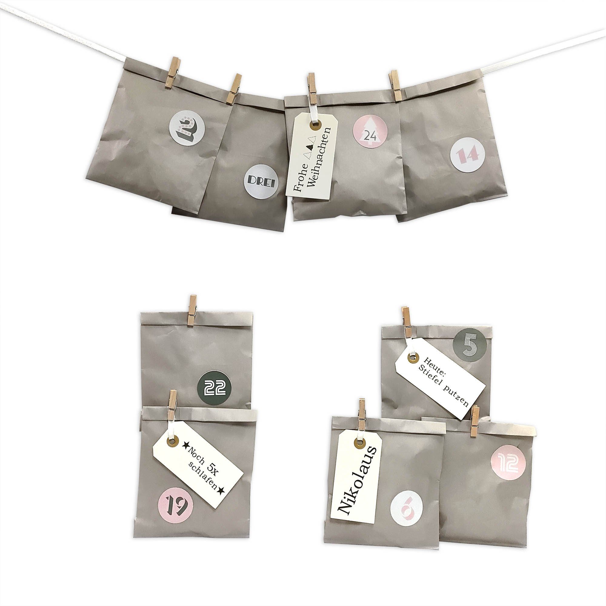 Frau WUNDERVoll befüllbarer Adventskalender Adventskalender Bescherung, grau, Ziffern rosa-grau