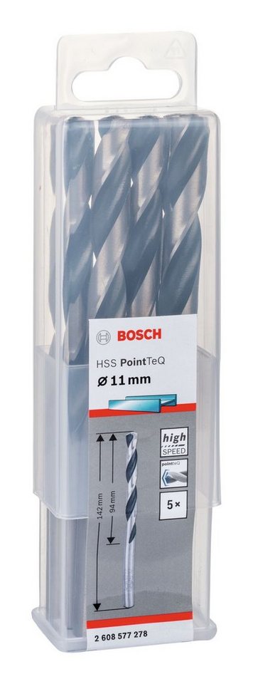 Thumbnail - BOSCH Metallbohrer, (5 Stück), HSS PointTeQ (DIN 338) Metallspiralbohrer - 11 mm - 5er-Pack