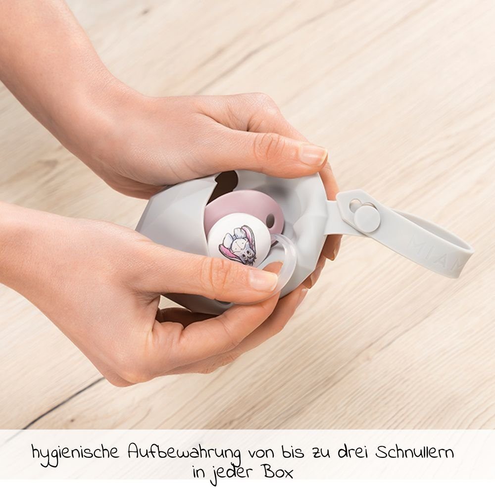 MiaMia Schnuller Diamant - Grau Schnullertasche 2er Silikon Hellgrau, Schnullerbox Pack Aufbewahrungsbox