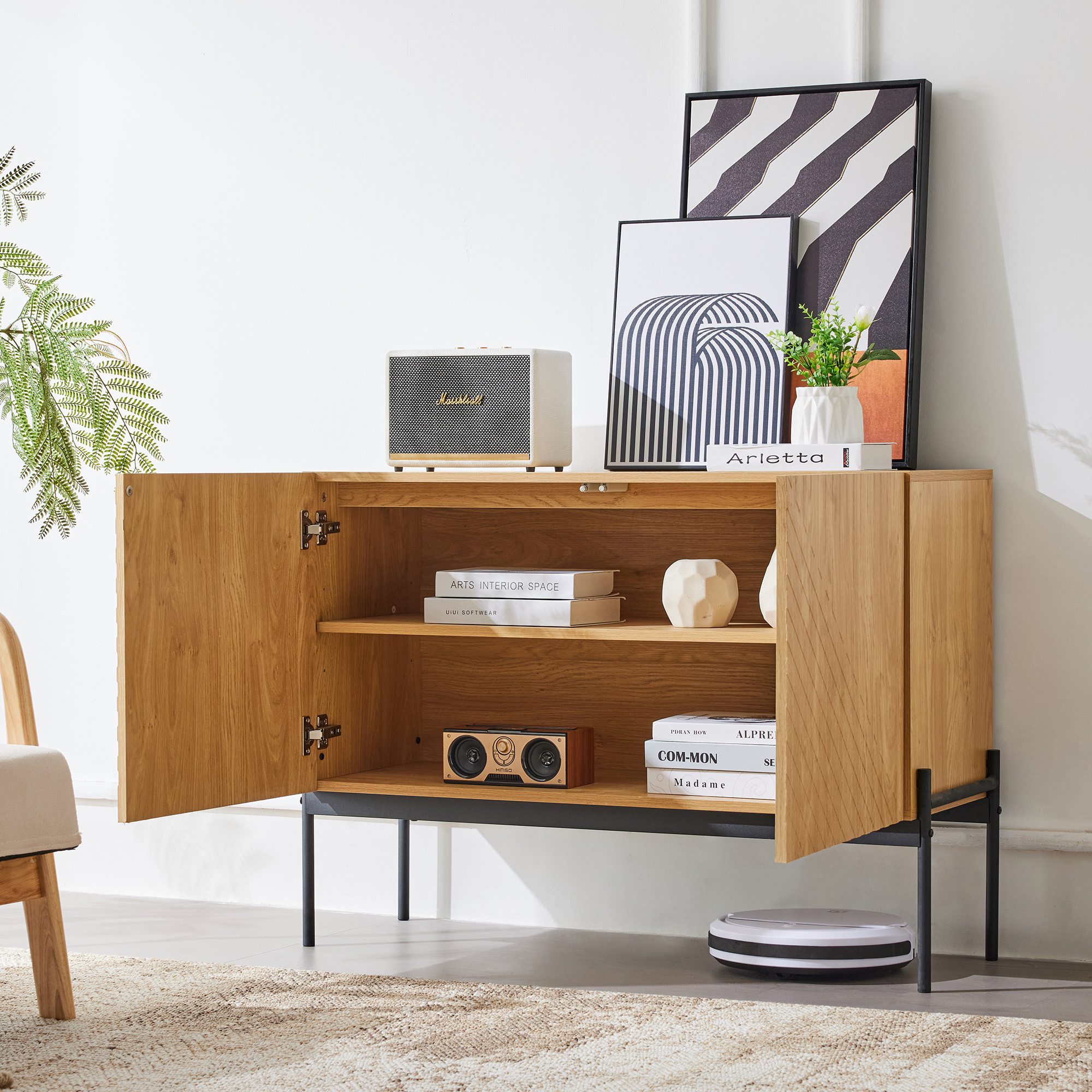 Merax Sideboard, mit 2 Türen und Metallbeinen, Buffet Kommode, Breit: 100cm