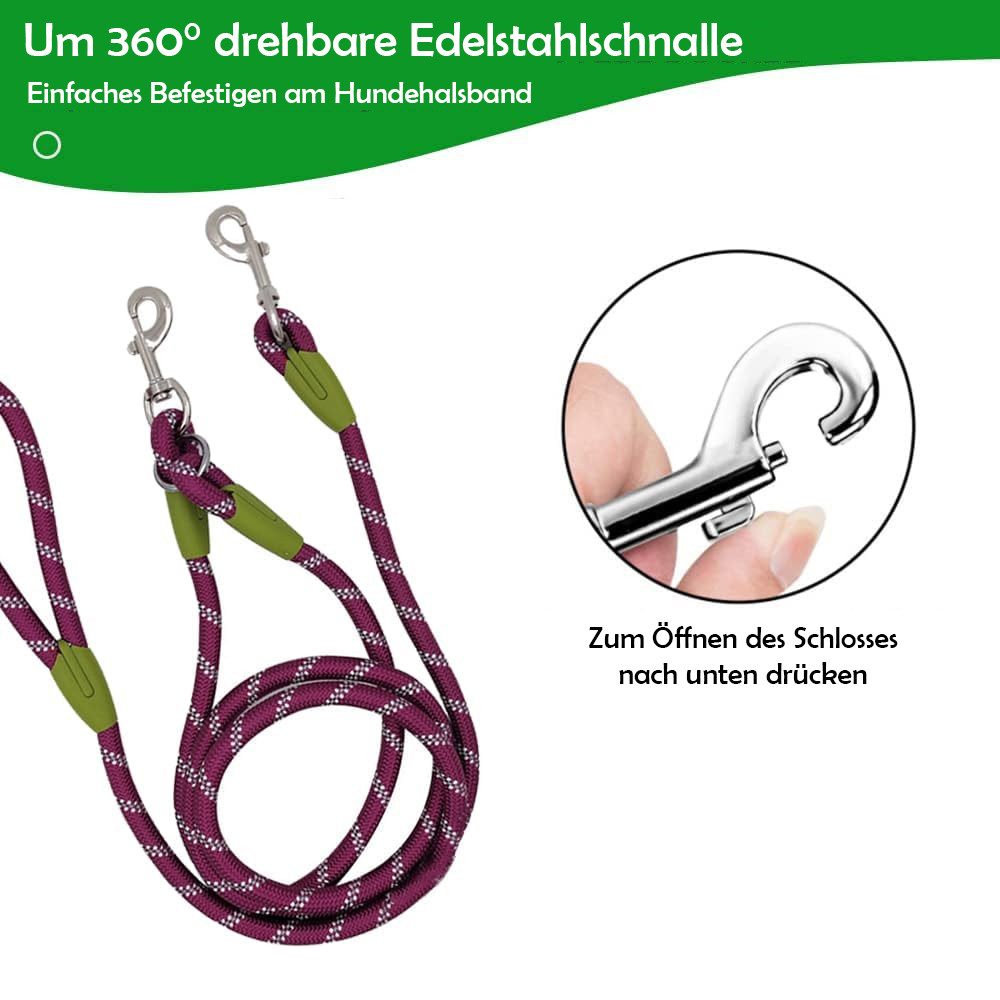 TUWENA Hundeleine Hundeleine für Mittel Große Hund(15-60kg), 2,4m Verstellbare Führleine, Handleine aus Nylon mit Reflektierend durch die Extreme Kraft bis200kg